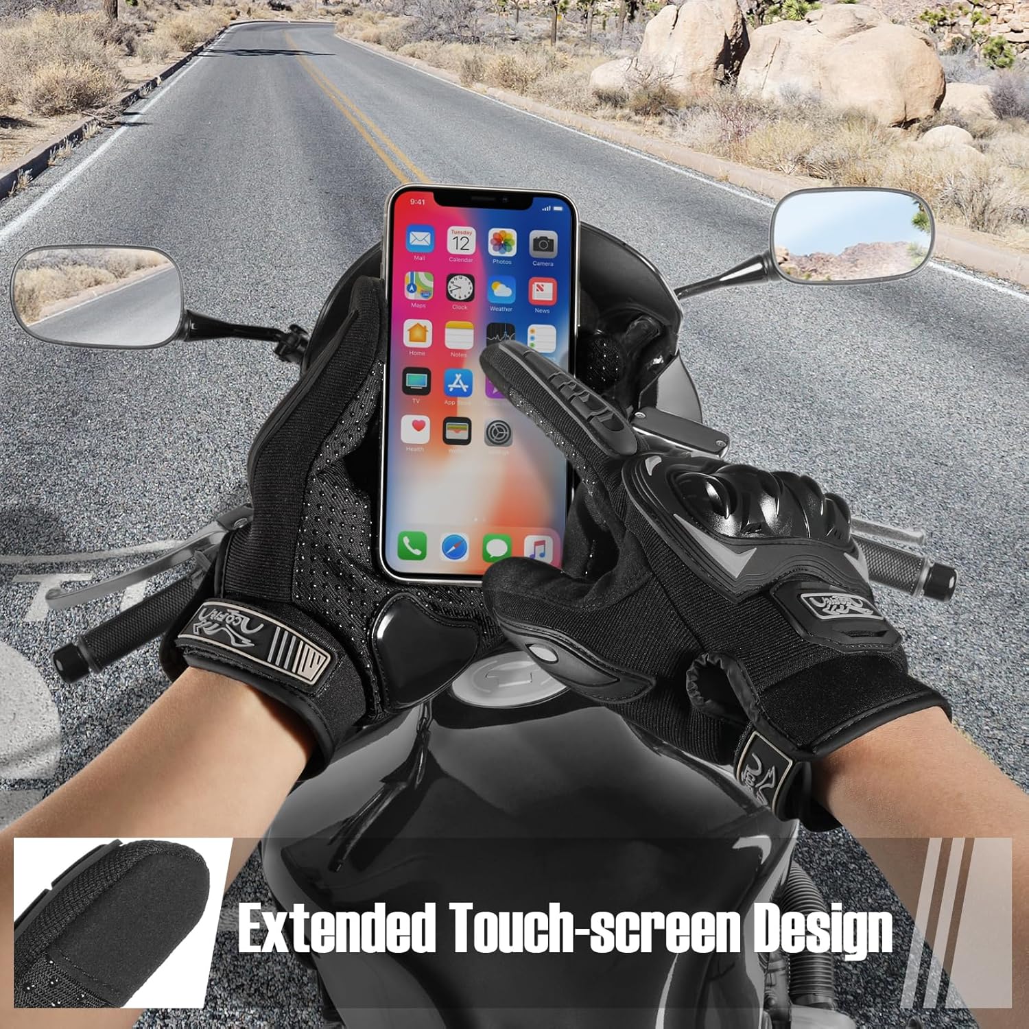 COFIT Motorcycle Gloves for Men and Women, Full Finger Touchscreen Motorbike Gloves for BMX ATV MTB Riding, Road Racing, Cycling, Climbing, Motocross - Black XL