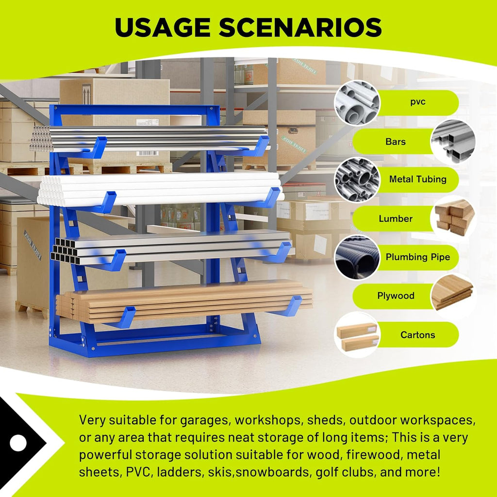 Heavy Duty Steel Horizontal Storage Rack with 4-Level Lumber Organizer Shelf Pipe Organizer Support Rack For Supermarket，Garage, Basement, Pantry, Workshop, 24''L x 60-7/8''H x 48-3/8''W
