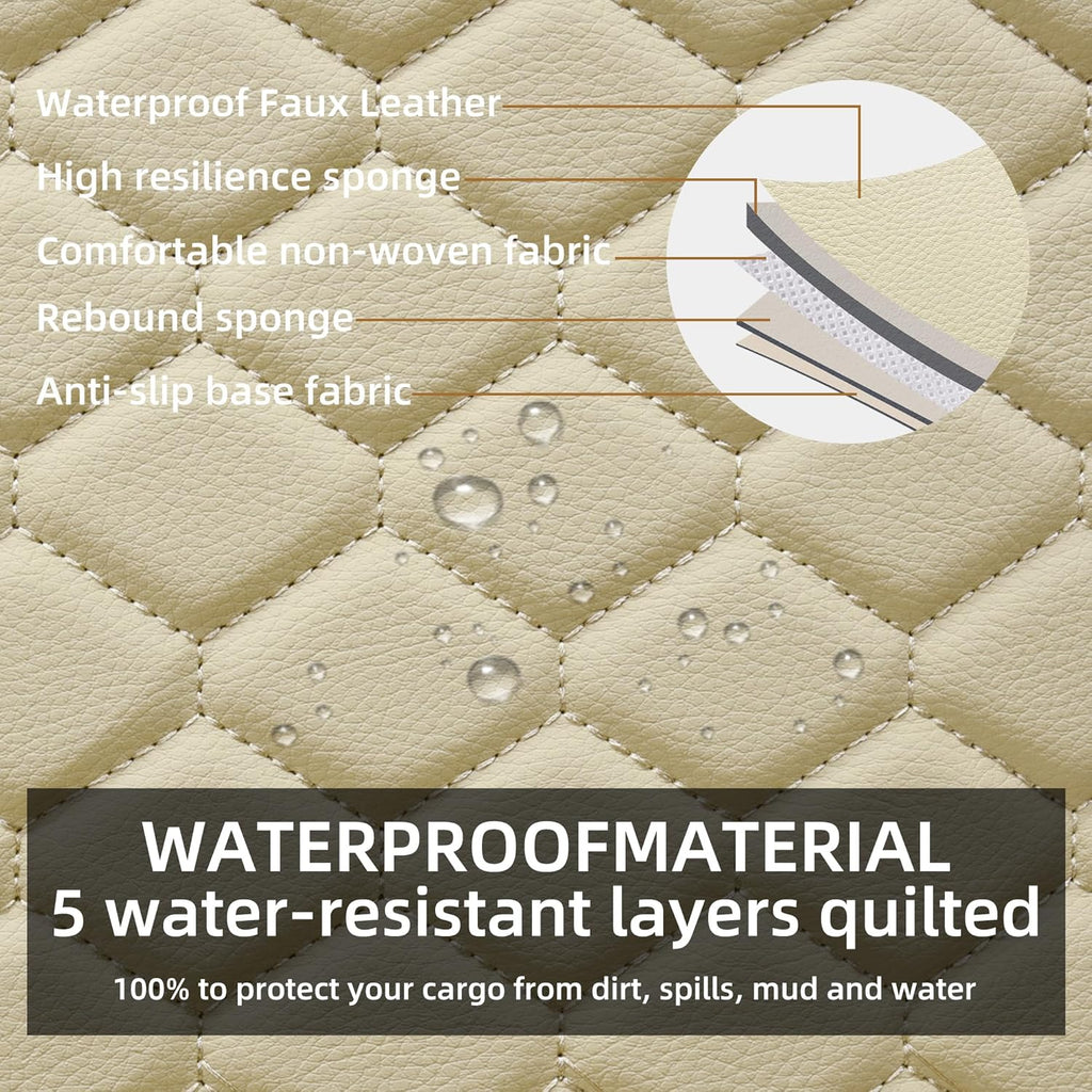 Elantrip Car Seat Cover Full Set Leather Car Seat Protector Universal fit for Most Cars SUVs and Trucks Water Proof Front and Rear Seat Protector Beige