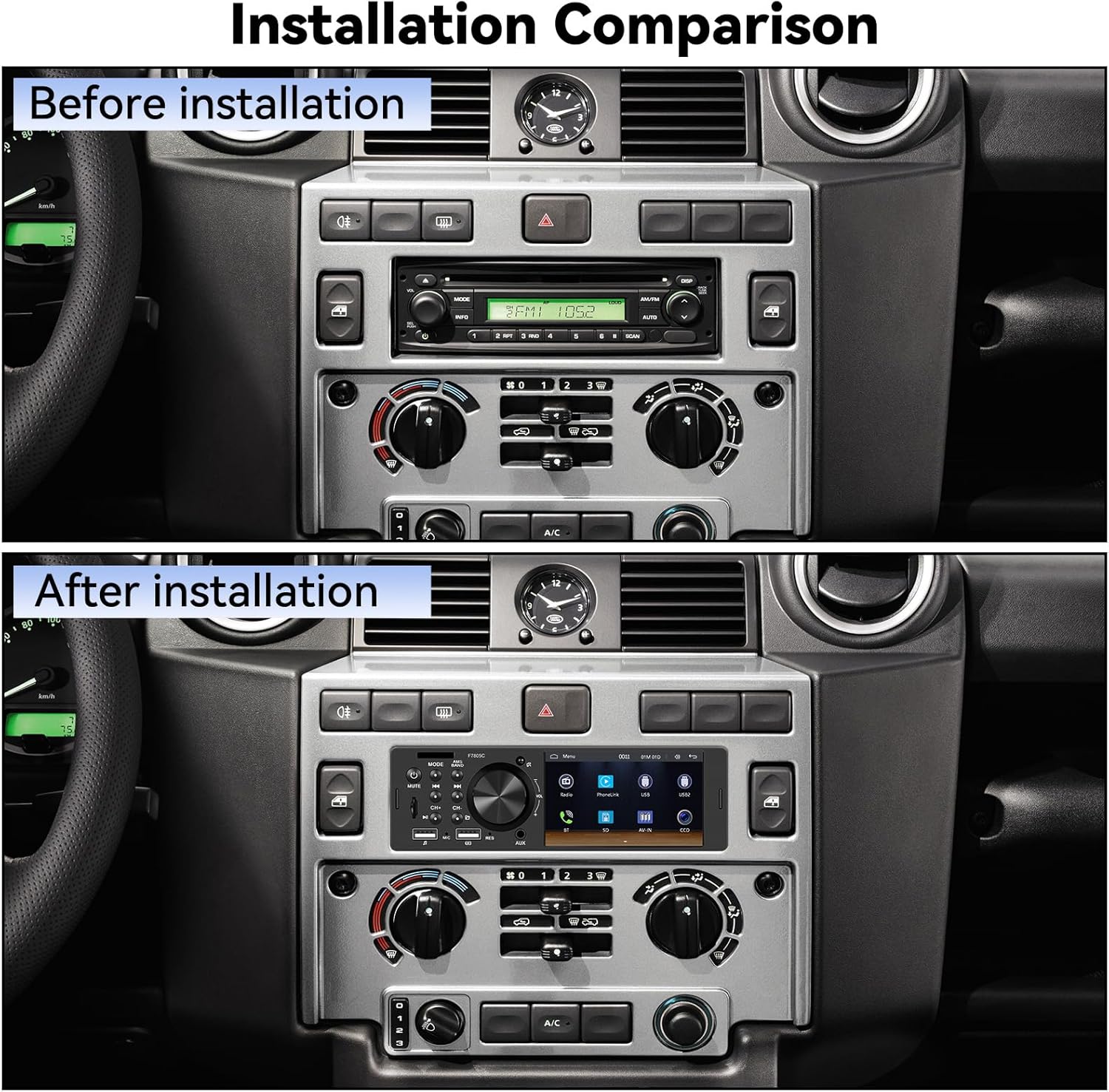 Single Din Touch Screen Car Radio with CarPlay Android Auto 4 Inch Bluetooth Car Stereo Receiver Hands-Free Calling Audio FM 2 USB AUX SD Card Input, Mirror Link MP5 Player SWC + Backup Camera