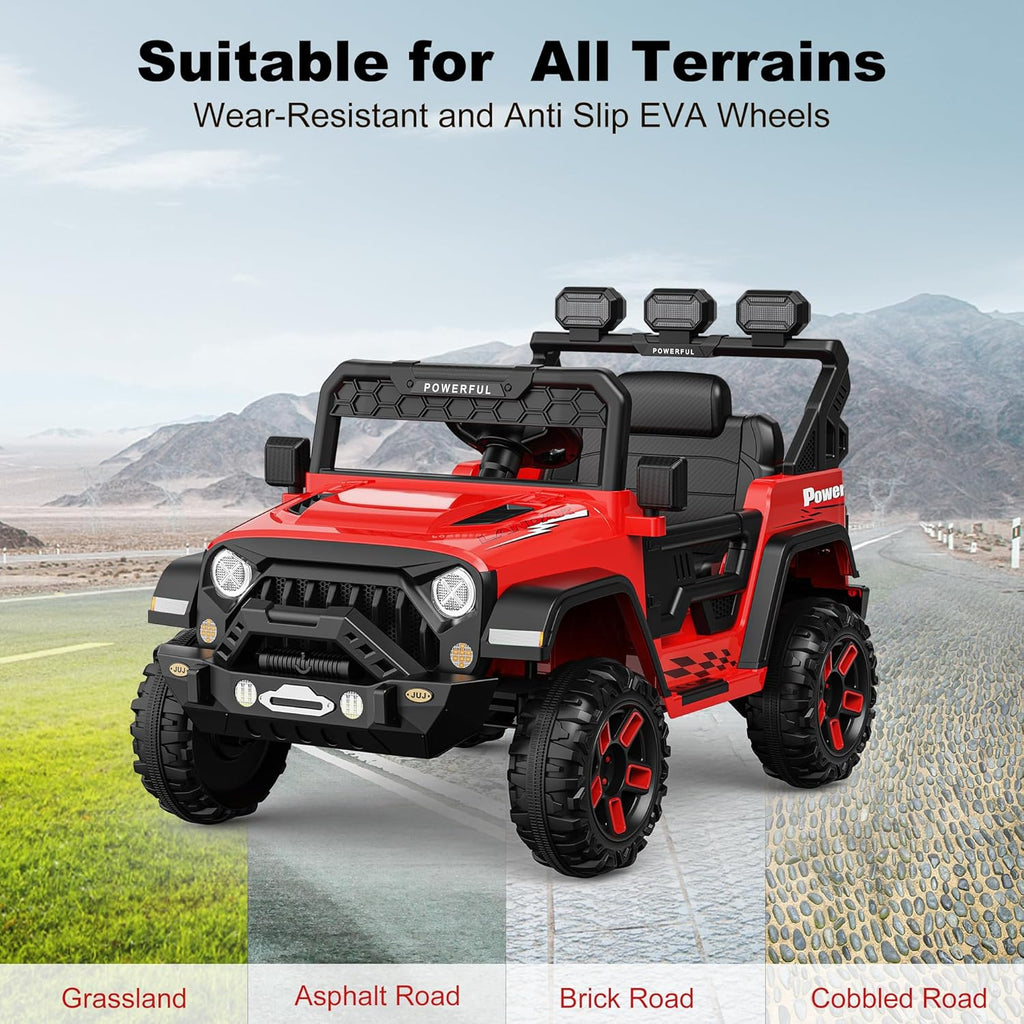 12V Kids Ride On Car with Parent Remote Control, Electric Car for Toddlers, Kids Electric Vehicle, Power Wheels Ride On Toy Big Kid, 3 Speeds, LED Lights, Bluetooth, Red