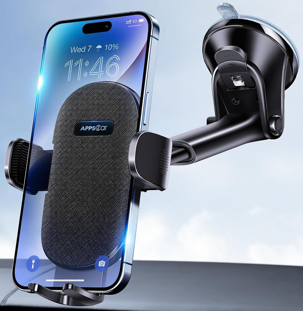APPS2Car Car Phone Holder Mount, Dashboard/Windshield/Cell Phone Holder for Car, Compatible with iPhone, Samsung, All Phones,Black