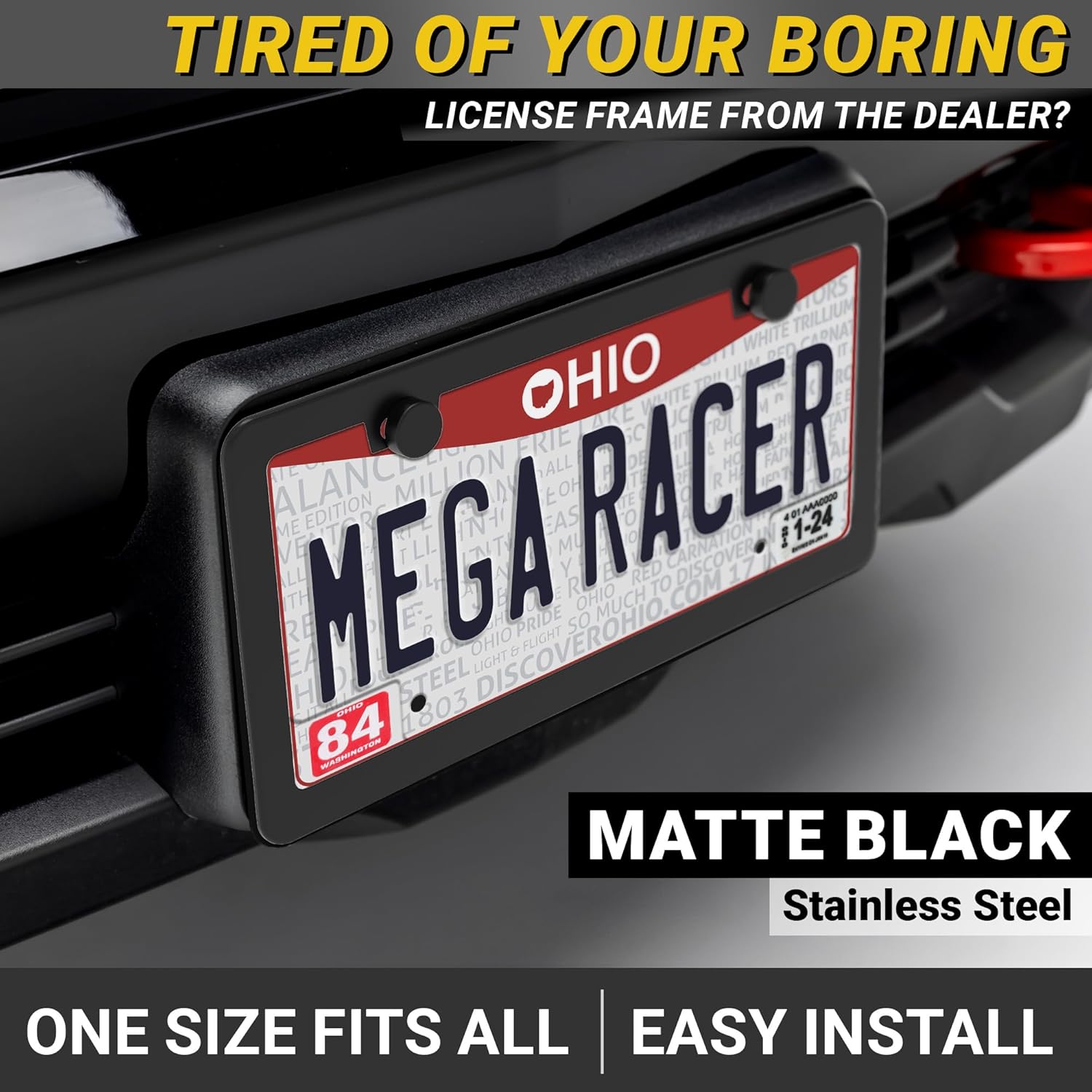 Premium Slim Matte Black License Plate Frame – 1 Pack, Rust-Free Stainless Steel & Rattle-Free, Street Legal, Universal with Screw Covers, Thin Edged Metal Front or Rear Car Tag Holder for Men & Women