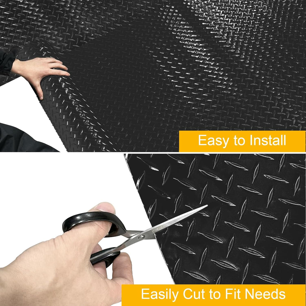 7.5x25 FT Garage Floor Mat, 2.8mm Thicked Flooring Roll 188 sqft Diamond Plate PVC Rubber Trailer Mat, Non-Slip Floor Protector Mat for Garage Warehouse Gyms Boats