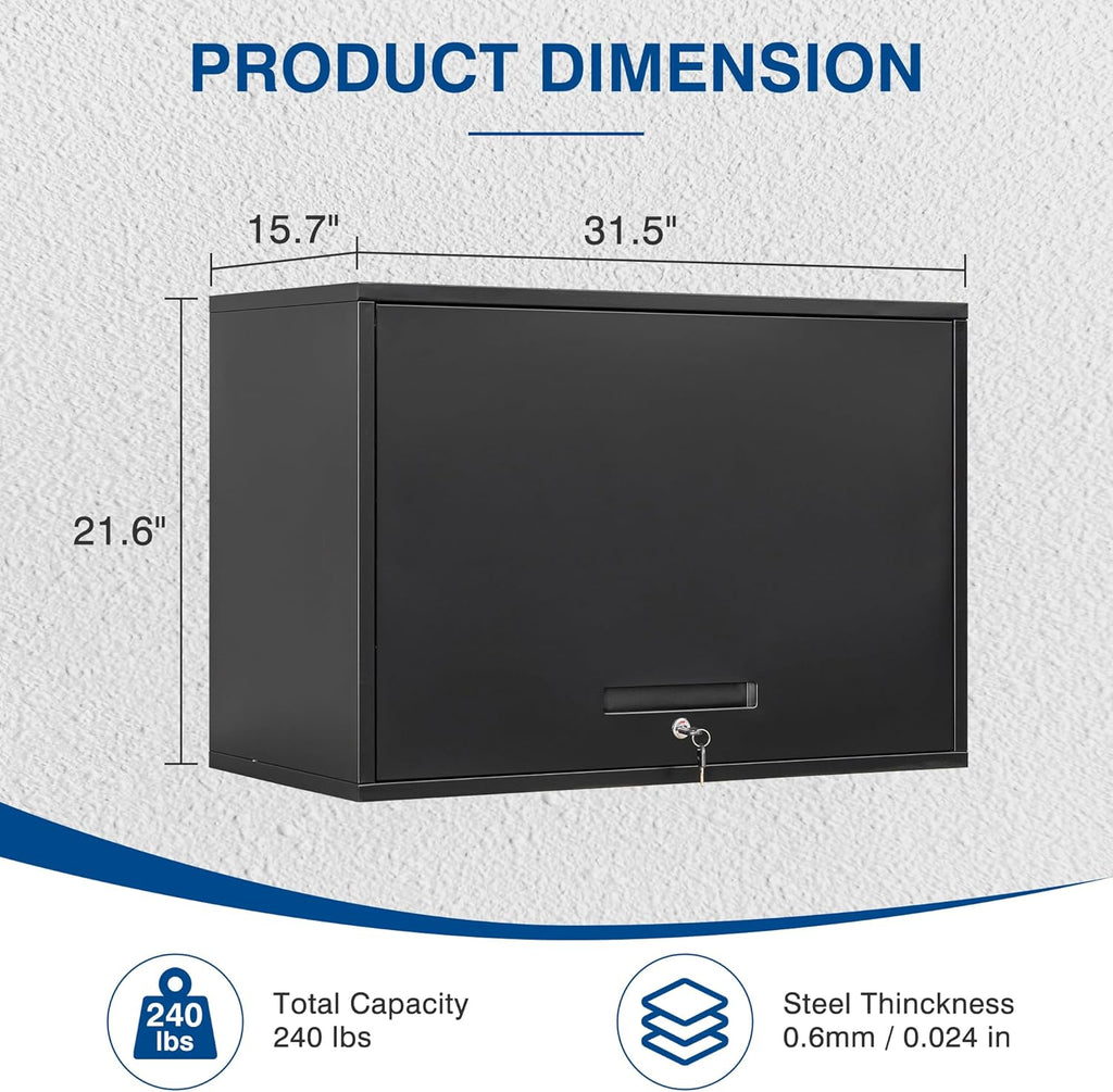Metal Storage Cabinet Black Wall Cabinets with Shelf and Locking Door - Wall Mounted Storage Cabinet for Garage Warehouse Home Office - Assembly Required