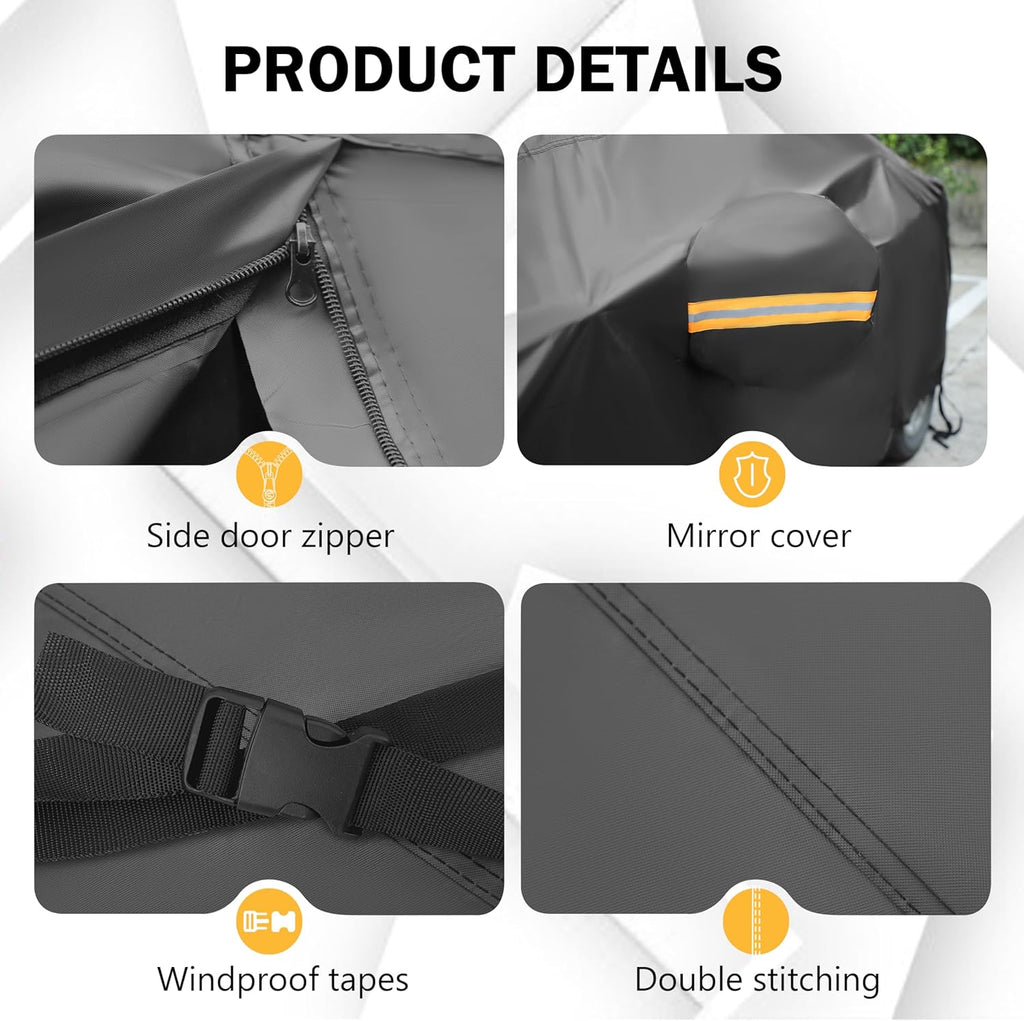 MORNYRAY Compatible with Jeep Wrangler 2 Door, Custom Fit JK JL TJ YJ CJ,Outdoor Waterproof Sun Rain Snow Hail Protection with Driver Door Zipper (Black, Custom Fit Jeep Wrangler 2 Door)