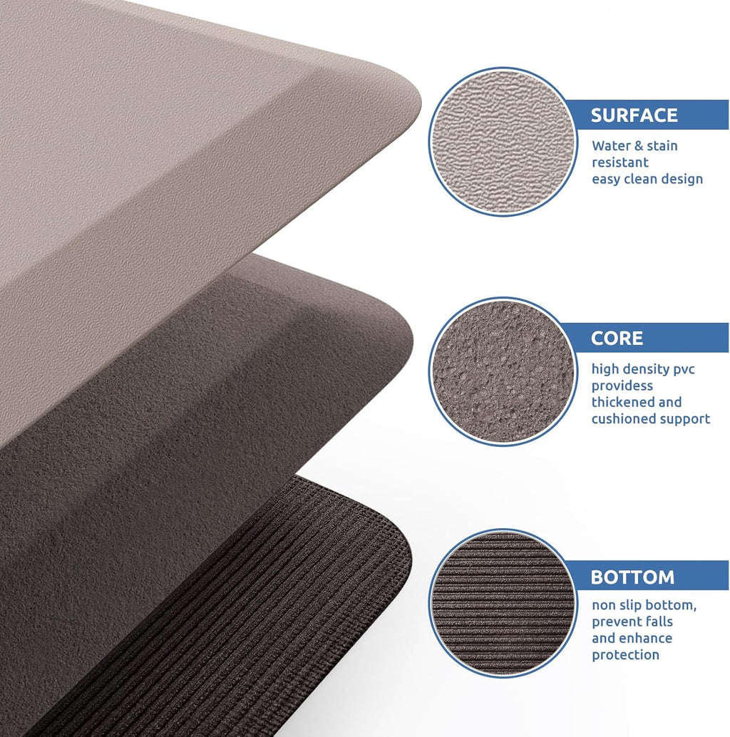 KitchenClouds Kitchen Mat Cushioned Anti Fatigue Kitchen Rug 0.8inch Waterproof Non Slip Kitchen Rugs and Mats Standing Desk Mat Comfort Floor Mats for Kitchen Sink Office (17.3"x28",Khaki)