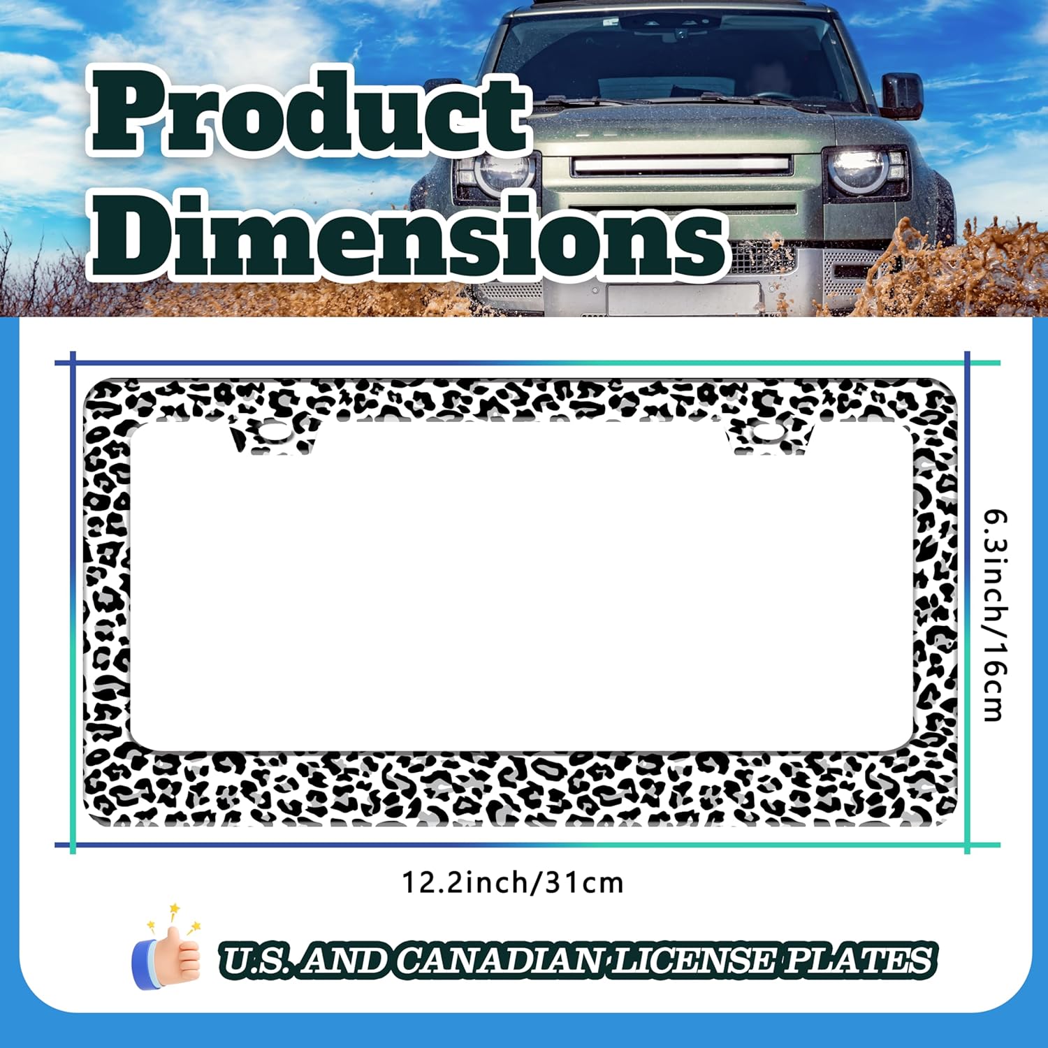 Leopard Print License Plate Frame Skin Texture Pattern Stainless Steel License Plate Holder for Front or Rear Car Tags Funny for Car Decoration Accessories with Screws 6.3 X 12.2 in for Women Men