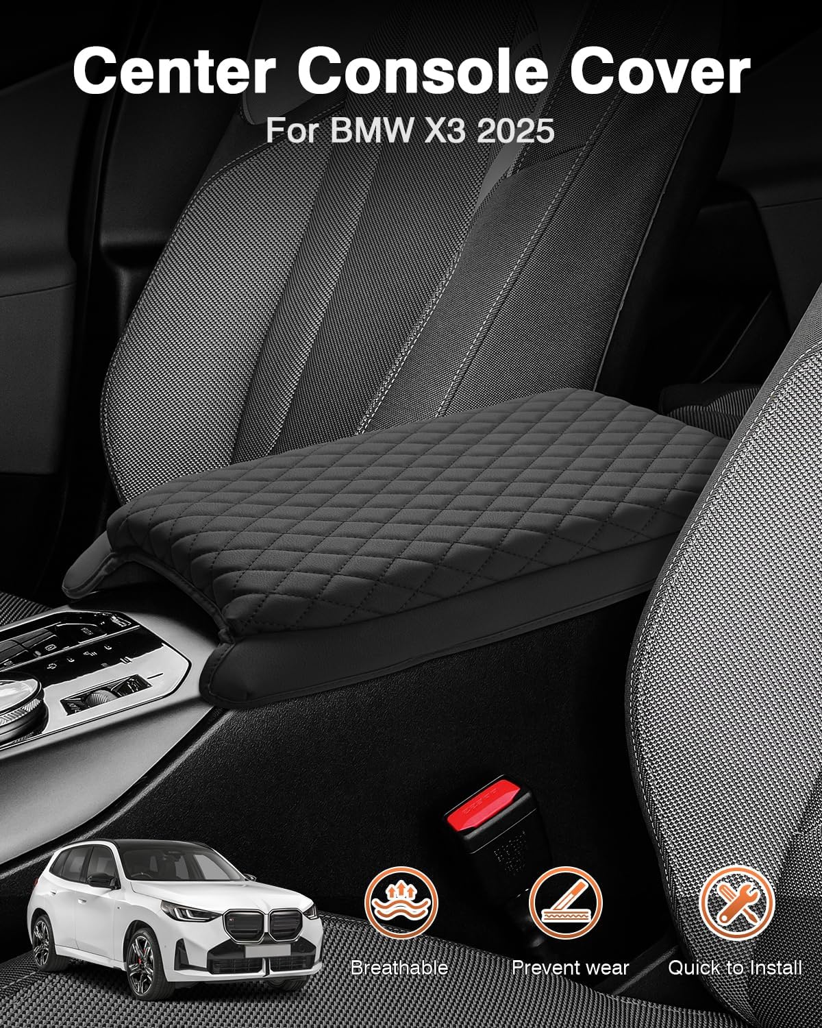 Shademax Custom for 2026 2025 BMW X3 Center Console Cover Armrest Cover for BMW X3 Arm Rest Cushion Pad Leather Middle Console Cover Armrest Seat Box Protector BMW X3 Accessories Anti-Scratch Black