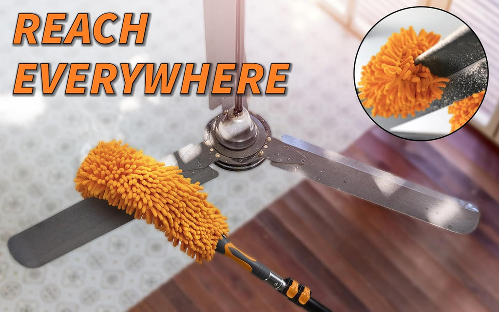 30 Foot High Reach Duster Kit with 5-24 ft Extension Pole // High Ceiling Dusting and Window Cleaning Kit with Telescopic Pole // Window Washer & Squeegee, Cobweb Duster, Fan Blade and Feather Duster