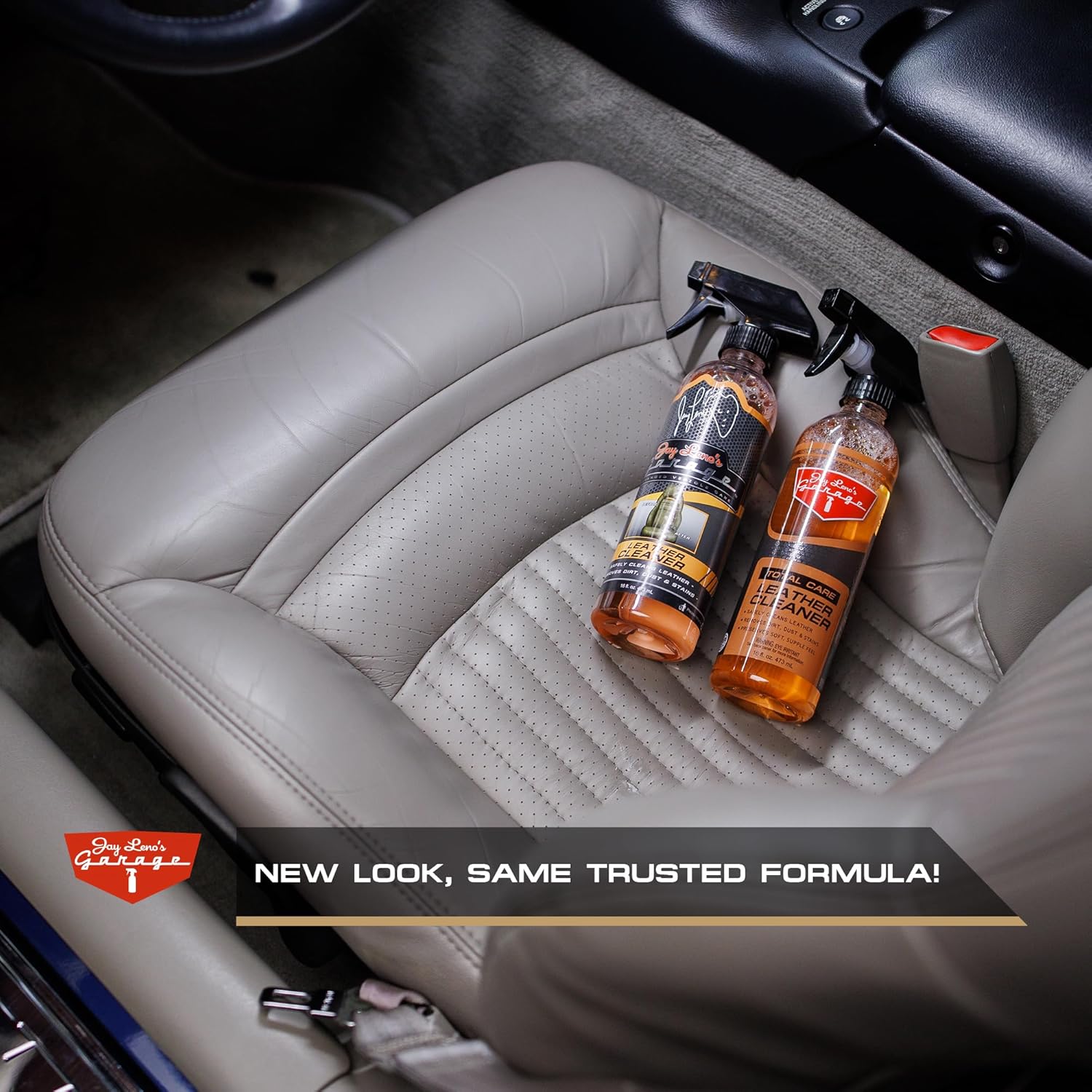 Jay Leno's Garage Leather Cleaner – Deep-Cleaning Leather Seat Cleaner for Car Interior, pH-Balanced Car Refresher That Gently Cleans, Lifts Grime, Refurbish and Restores All Leather Surfaces (16 oz)