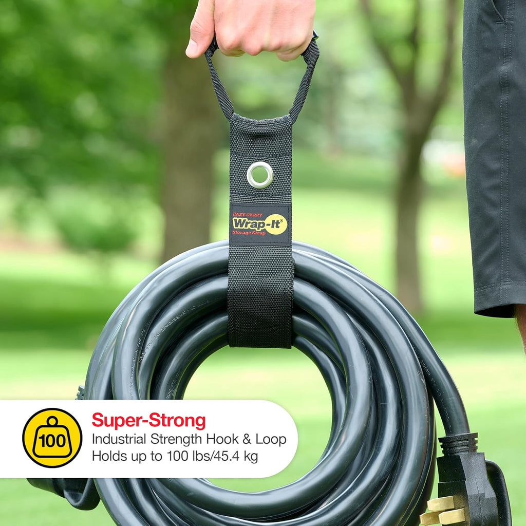 Wrap-It Storage Easy-Carry Straps - 22" (2-Pack) Black with Grommet - Extension Cord Holder Organizer for Garden Hose Storage Cord Straps