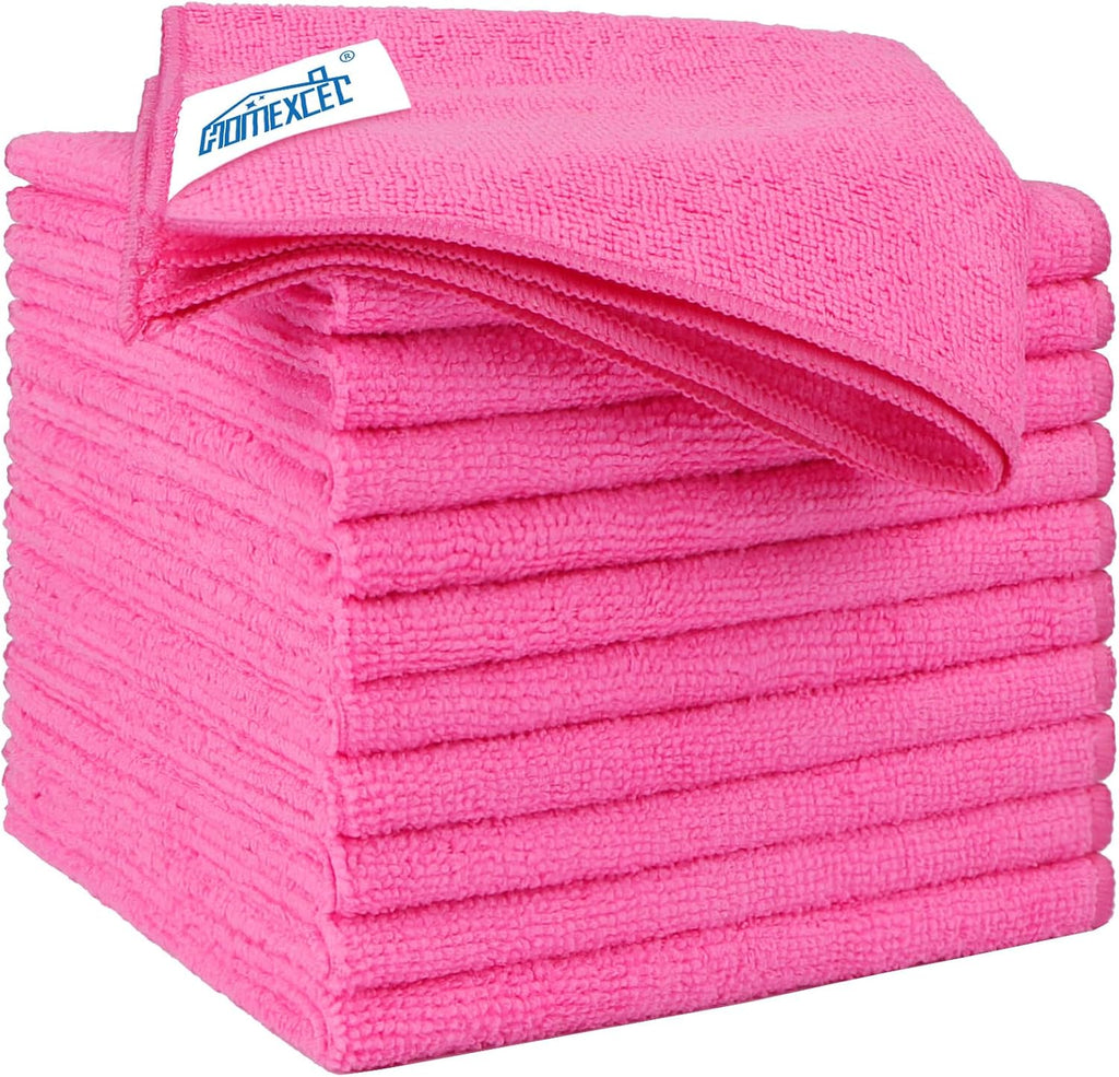 HOMEXCEL Pink Microfiber Cleaning Cloth 12 Pack, 12.5 x 12.5 inch Microfiber Towels for Cars, Ultra Absorbent Car Washing Cloth, Lint Free Streak Free Cleaning Rags for Car, Kitchen, and Window