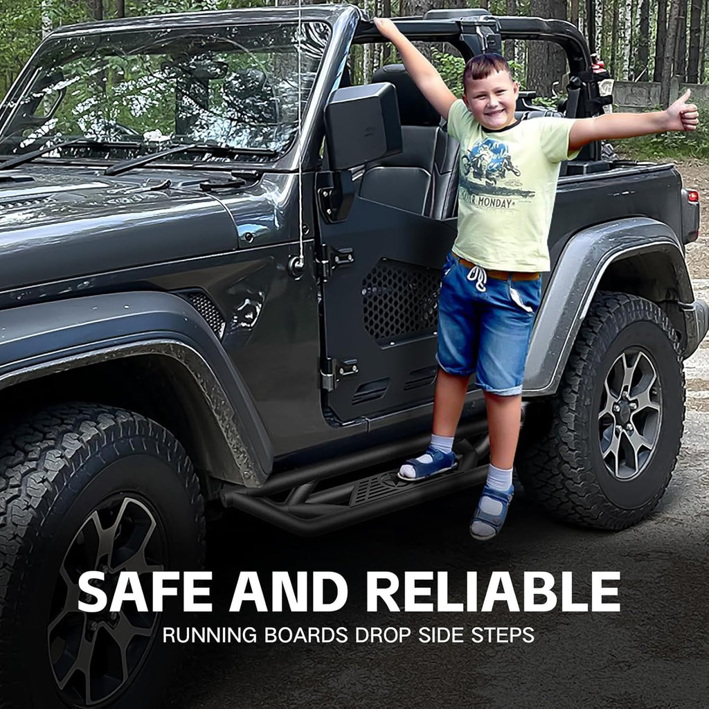 for Jeep JL Running Boards Drop Side Steps Compatible with 2018 2019 2020 2021 2022 2023 2024 2025 Jeep Wrangler JL 2 Doors (Include 4XE Model), Plates Rock Sliders Rails Heavy-Duty Nerf Bars