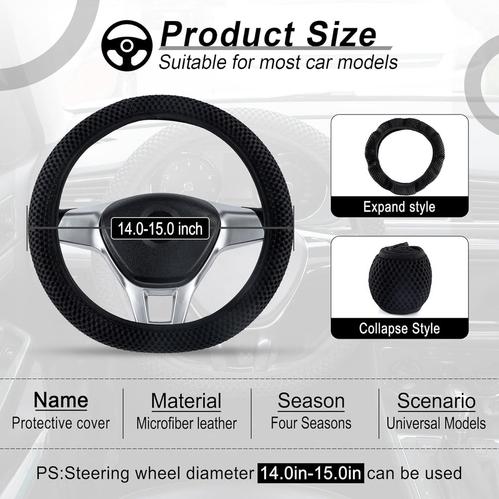 alpmosn Elastic Stretch Steering Wheel Cover, Universal Interior Accessories Steering Wheel Cover for Women & Men, Breathable Microfiber Ice Silk, Anti-Slip, Odorless, Easy Carry(Black)