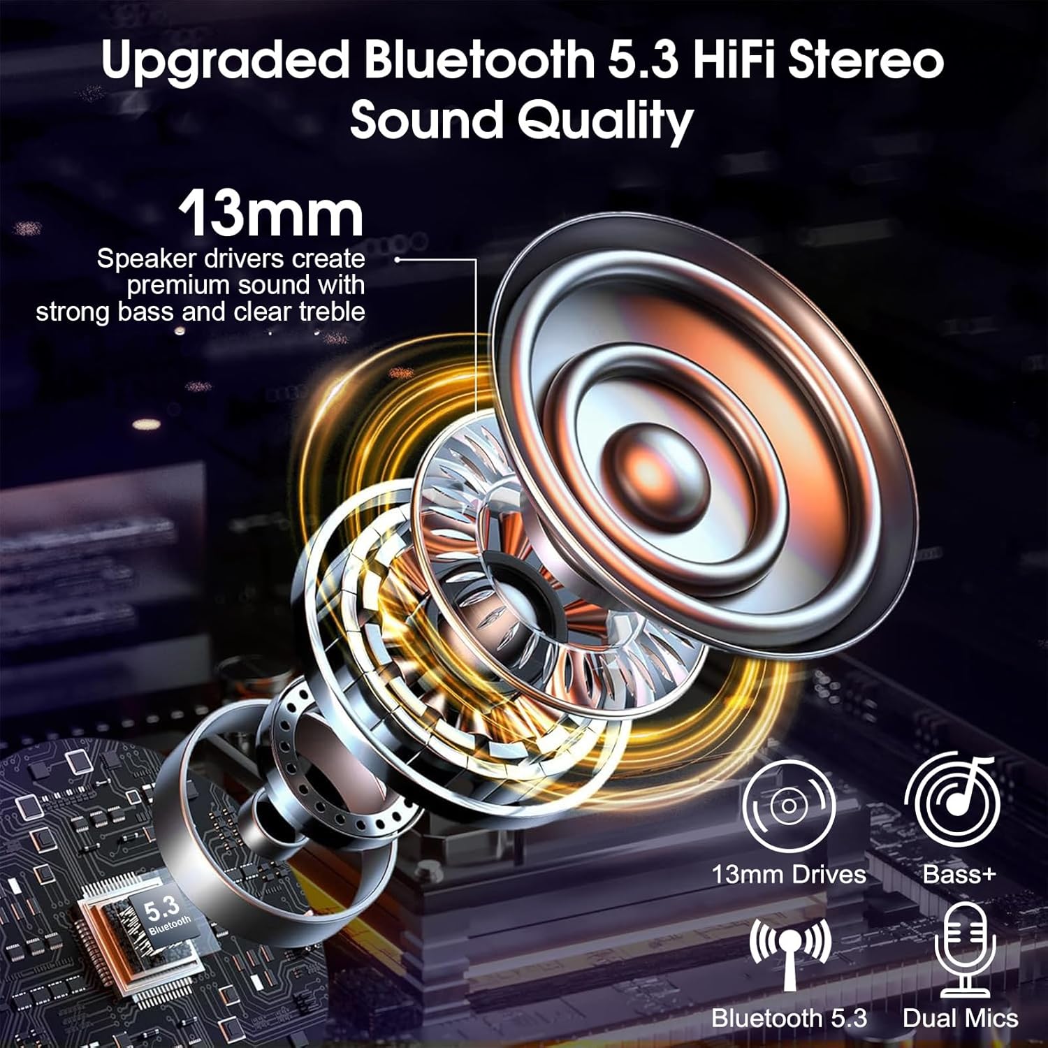 Bluetooth Headset V5.3, Wireless Earpiece with Dual ENC Noise Canceling Mic, 120H Hand-Free Talk Single-Ear Bluetooth Earpiece with LED Display, IP7 Waterproof Headphones for Trucker/Business, Purple