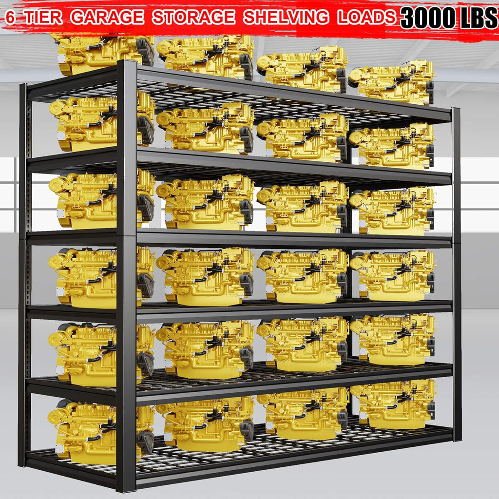 50" W Garage Shelving Heavy Duty, 6 Tier Garage Shelves, 84" H Adjustable Storage Shelving Unit, Commercial Metal Shelves for Warehouse, Basement, Shop