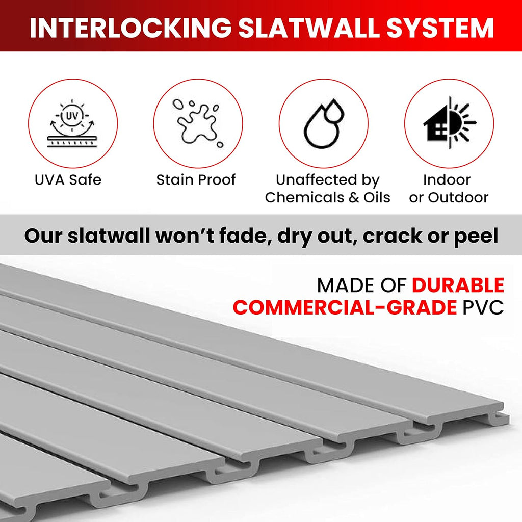 DLDIRECT Slatwall Panel Garage Wall Organizer: Heavy Duty Wall Mounted PVC Rack, Interlocking Slat Paneling for Garage Wall Storage, Slatwall Board, Slatwall Shelves System - 3 Color Samples