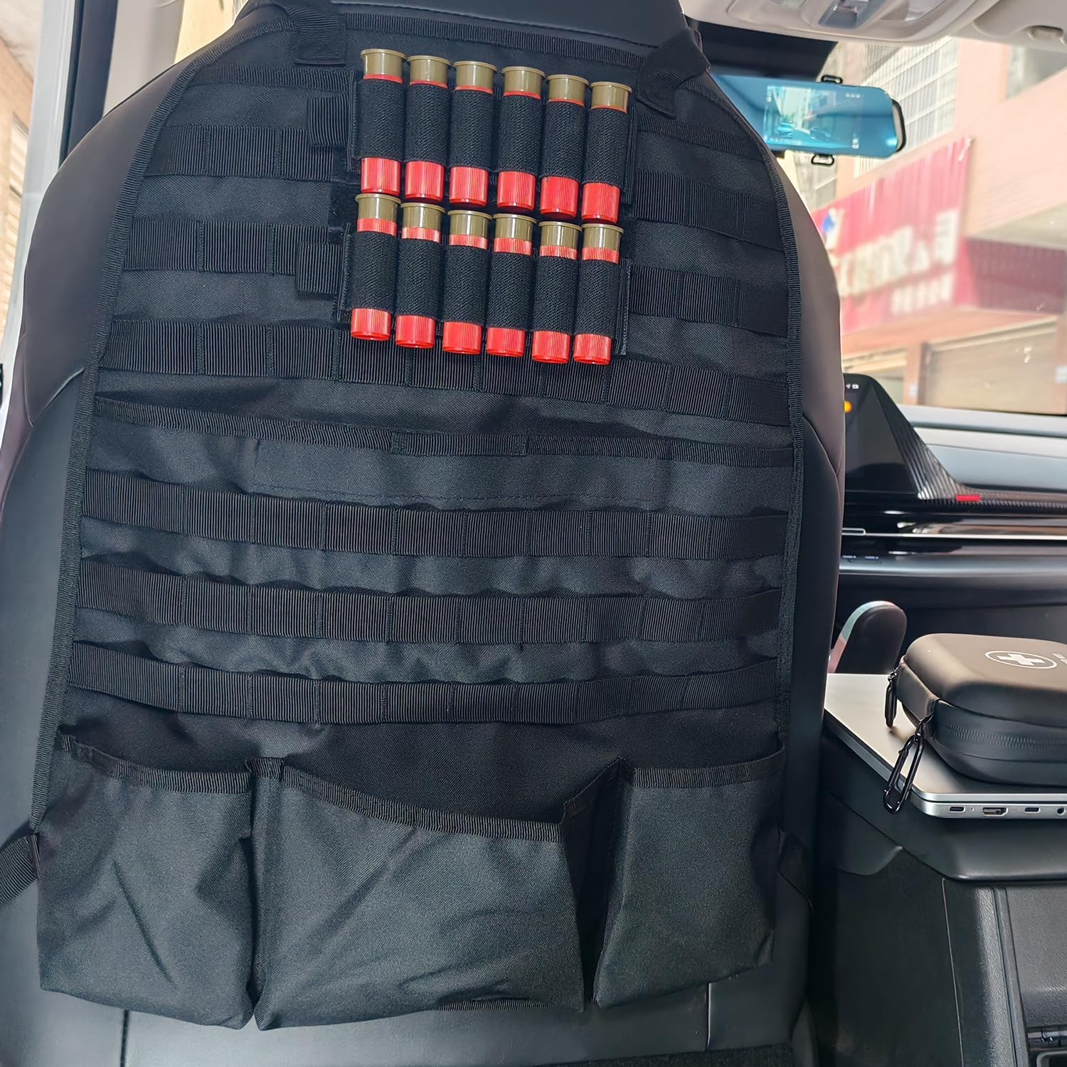 Car Seat Back Organizer Tactical MOLLE Panel Back Seat Storage Bag Universal Car Seat Cover Protector (Black)