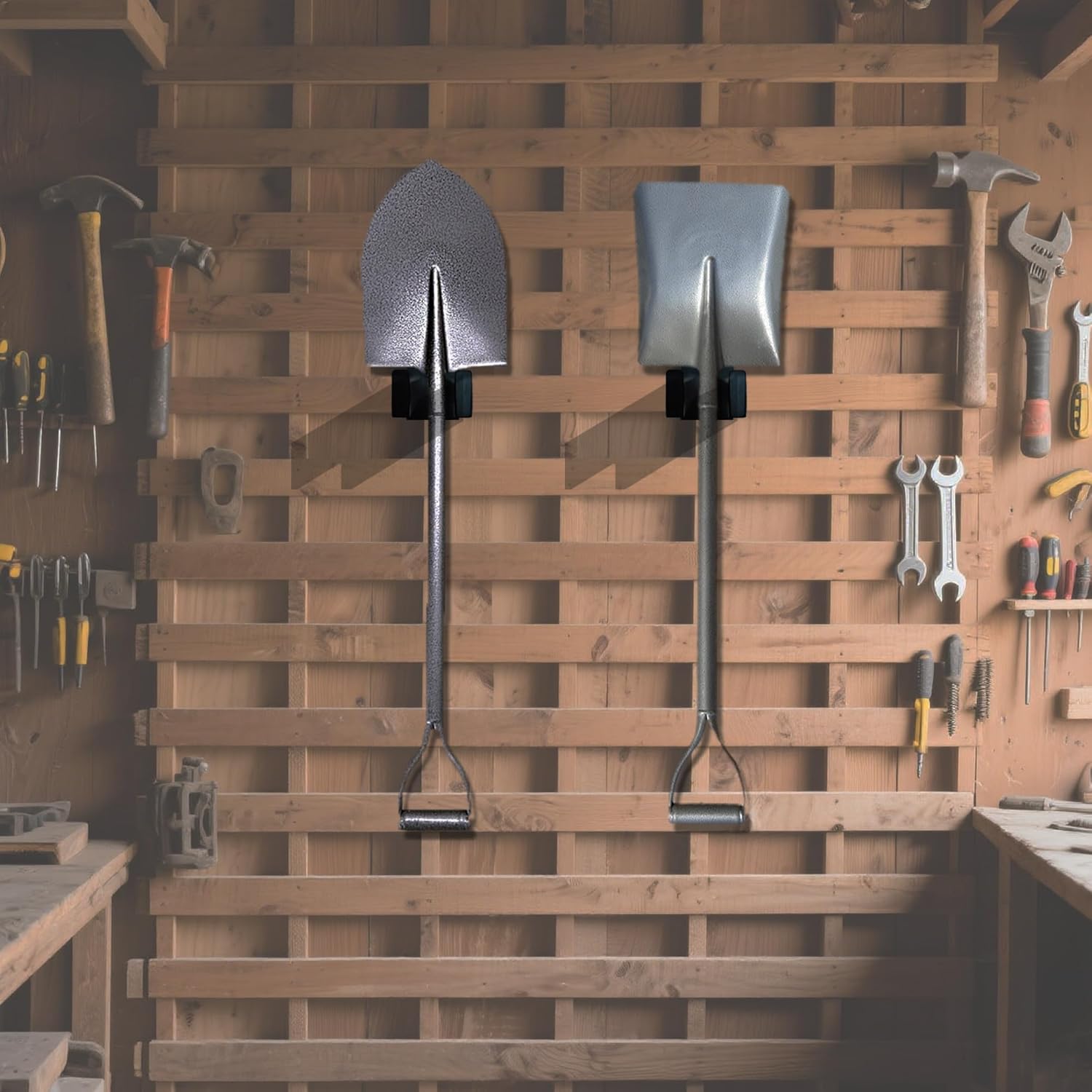 Garden Tool Rack,Wall-Mounted Organizer for Shovels, Rakes, Brooms, and Trowels,Heavy-Duty Black Stainless Steel Tool Holder,Fits Handles Under 1.5" Diameter,Garage or Shed Storage