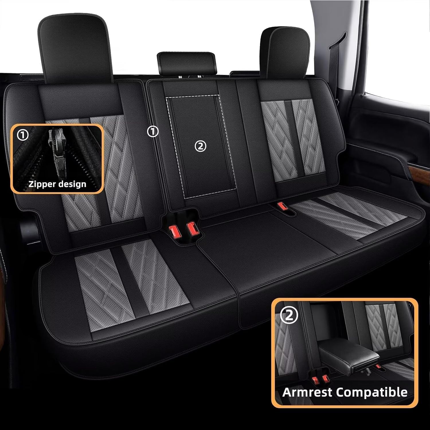 AOMSAZTO Ford Ranger Seat Covers: Full Set Custom Fit 2019 2020 2021 2022 2023 2024 2025 Ford Ranger Breathable Waterproof Leather Seat Protector(5 Seats, Black&Grey)