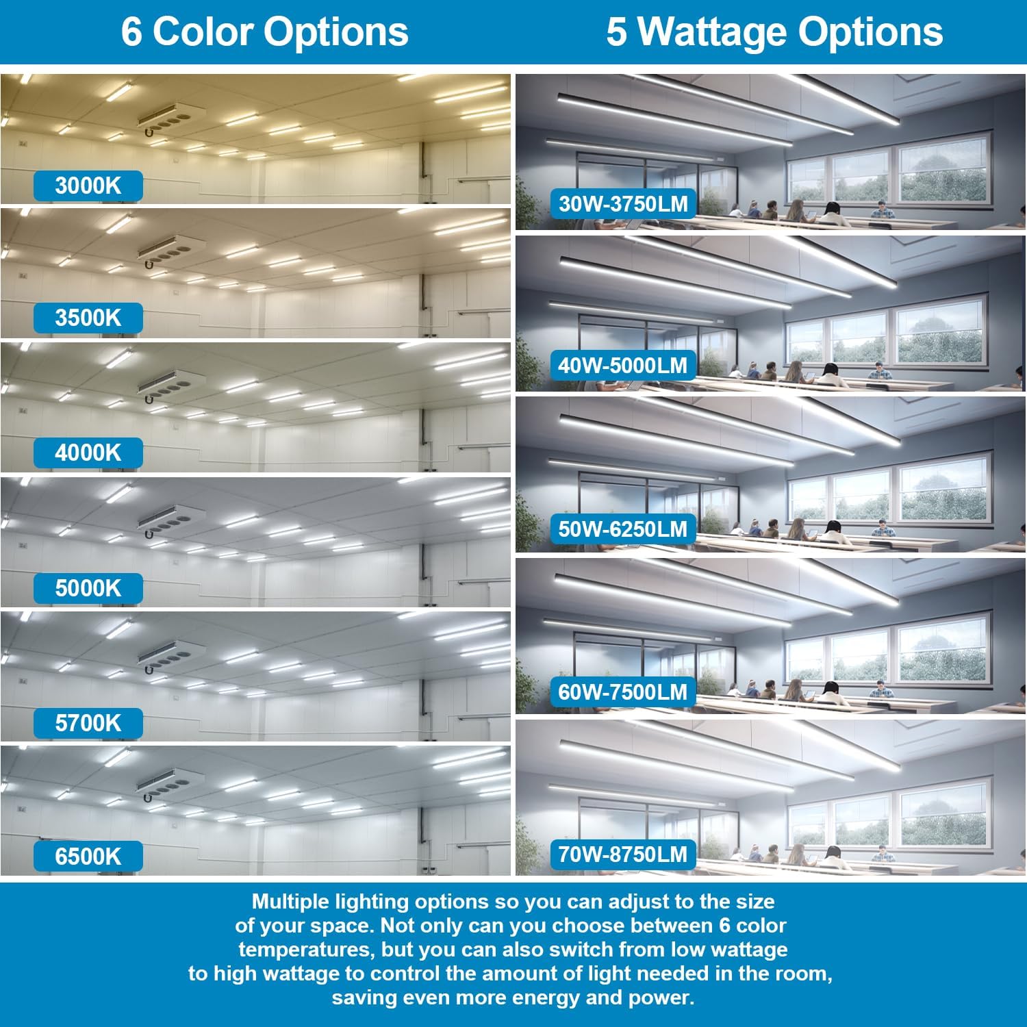 4FT LED Linear Strip Light, Super Bright 4 Foot LED Shop Lights 70W 60W 50W 40W 30W/6CCT 3000K-6500K Selectable, Flush Mount or Hanging 0-10V Dimmable Commercial Garage Ceiling Light, ETL DLC(4 Pcs)