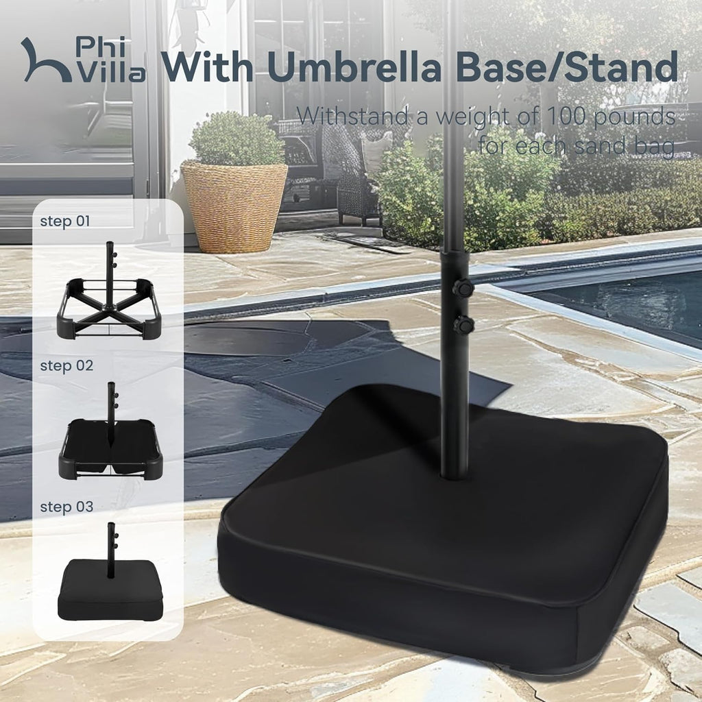 PHI VILLA 15ft Large Patio Umbrellas with Base Included, Outdoor Double-Sided Rectangle Market Umbrella with Stand, Outside Umbrellas for Poolside Lawn Garden, Golden Yellowwith