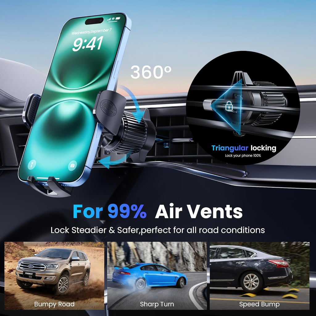 Car Phone Holder, Universal Phone Mount for Car Dashboard&Windshield&Air Vent,Super Suction Dash Cellphone Car Mount Stand for iPhone 16/15/14/13/12 Pro Max, Samsung & Android Smartphones
