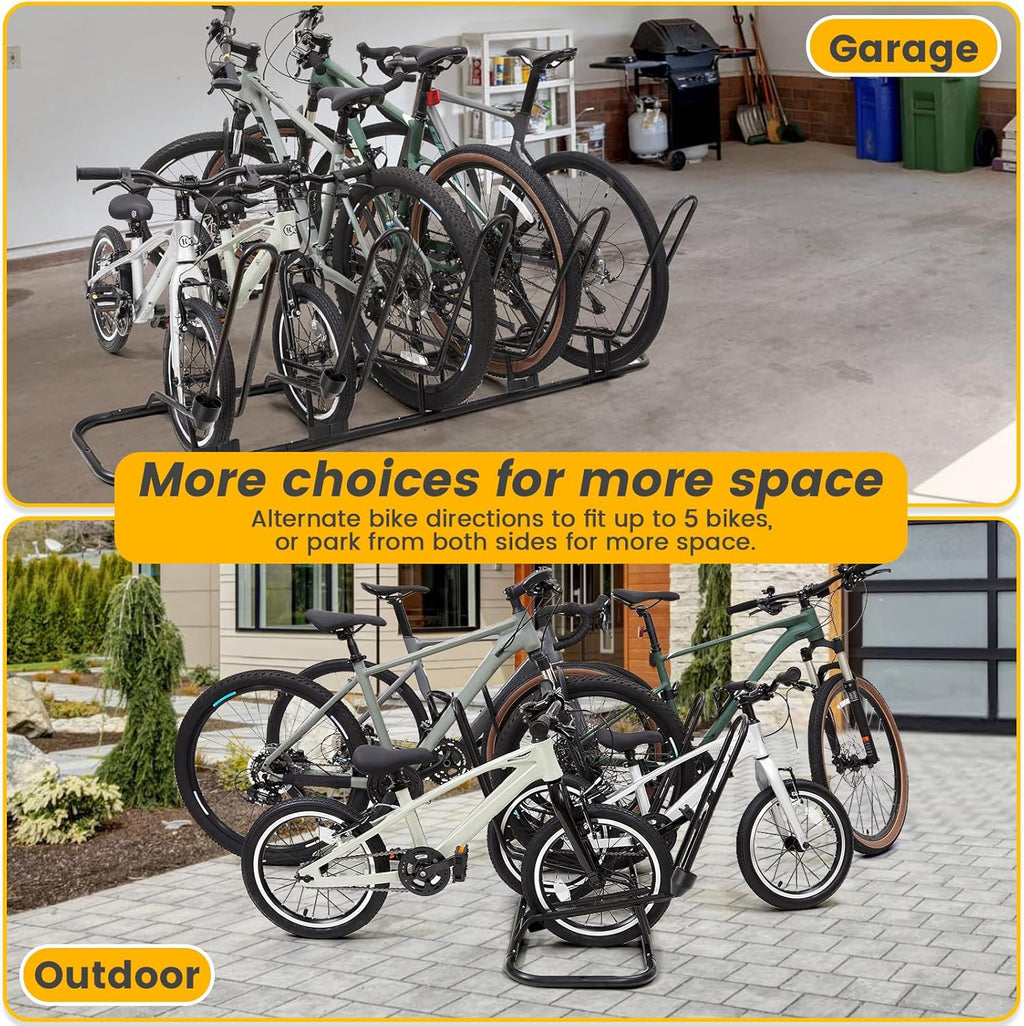Floor Bike Rack for 5 Bikes, Safeguard Disc Brakes & Derailleurs Design, Waterproof Bicycle Stand Indoor/Outdoor/Garage Use, Fits 12"-29" Tires, Upgraded 0.63" Steel Tubes for Stability