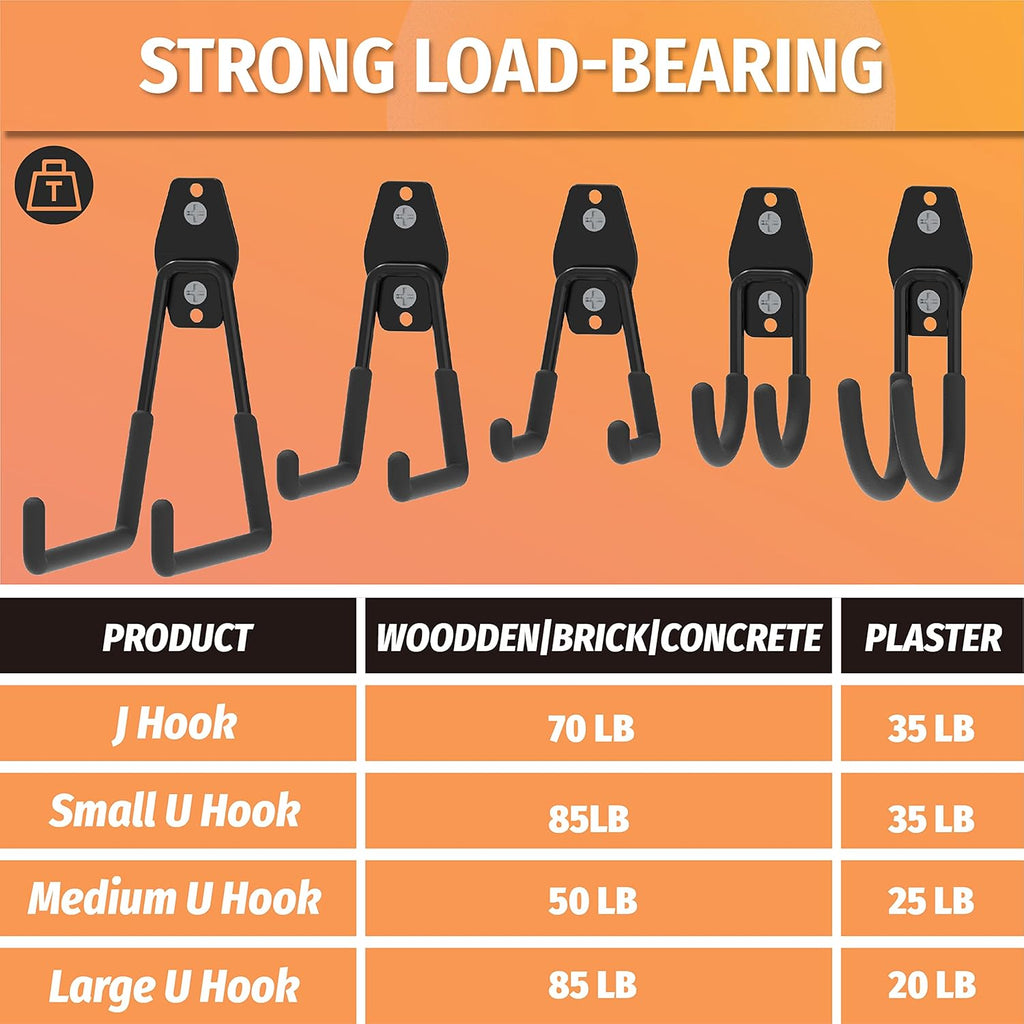 HUHOLE 14PC Garage Hooks Heavy Duty, Utility Garage Storage Hooks, Wall Mount Hook with Anti-Slip Coating for Hanging Ropes, Bikes, Ladders and Bulk Items