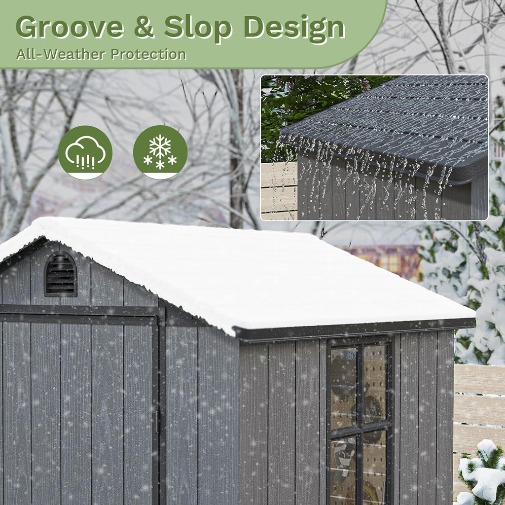 Patiowell 4' x 4' Plastic Outdoor Storage Shed with Floor, Resin Outside Tool Shed with Window and Lockable Door for Backyard Garden Patio Lawn, Gray (Fit-it Shed)
