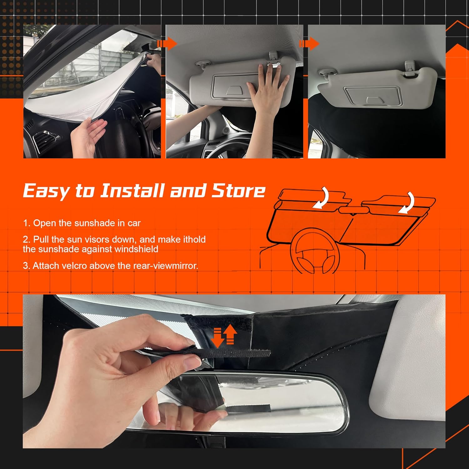 Custom Fit Windshield Sun Shade for Mazda CX5 2013-2016 - Full Coverage, 210T Reflective Fabric, Double-Layer Design - Blocks 99% UV Rays, Keeps Car Cool, Easy to Install and Store