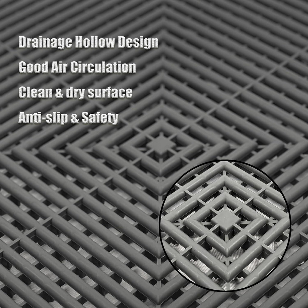 24 Pack 16"x16" Interlocking Garage Floor Tiles - Drainage Mats, Non-Slip, Heavy-Duty, Easy Install for Garage, Car Wash, Basement(Gray)