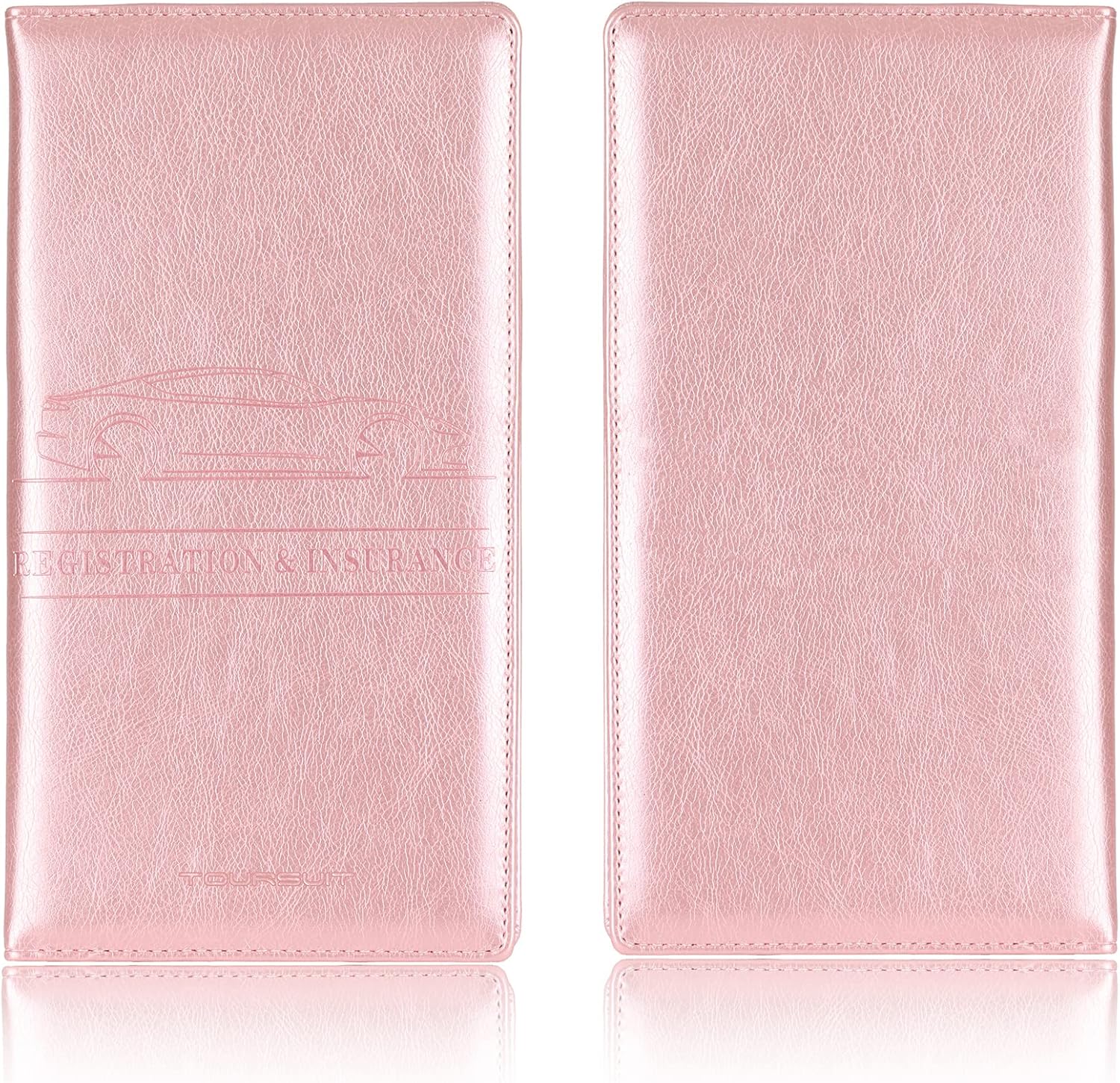 TOURSUIT Car Registration and Insurance Card Holder, Vehicle License Document Glove Box Compartment Organizer, Interior Car Accessories for Women Men Teens (Rose Gold)