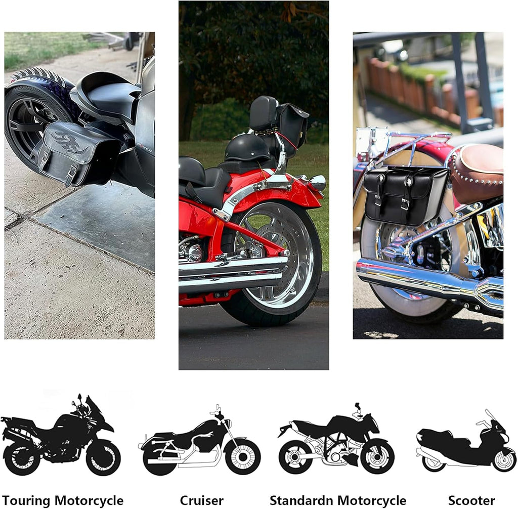 GARGOYLE BELLS Motorcycle Saddle Bags Leather Motorcycle Luggage Bag with Gun Holsters For Softails Sportsters and Choppers Tool Bags For Motorcycle (Black PVC, 14" x 8" x 11")