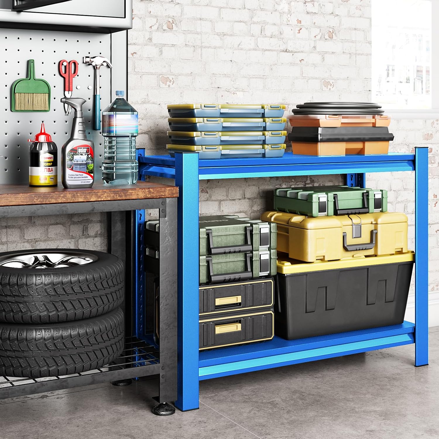 40" W Garage Shelving Heavy Duty，1000LBS Loads Adjustable Garage Storage Shelves,2-Tier Metal Storage Racks and Shelving Units, Utility Rack Shelves,40”W x 18”D x 72”H,Blue