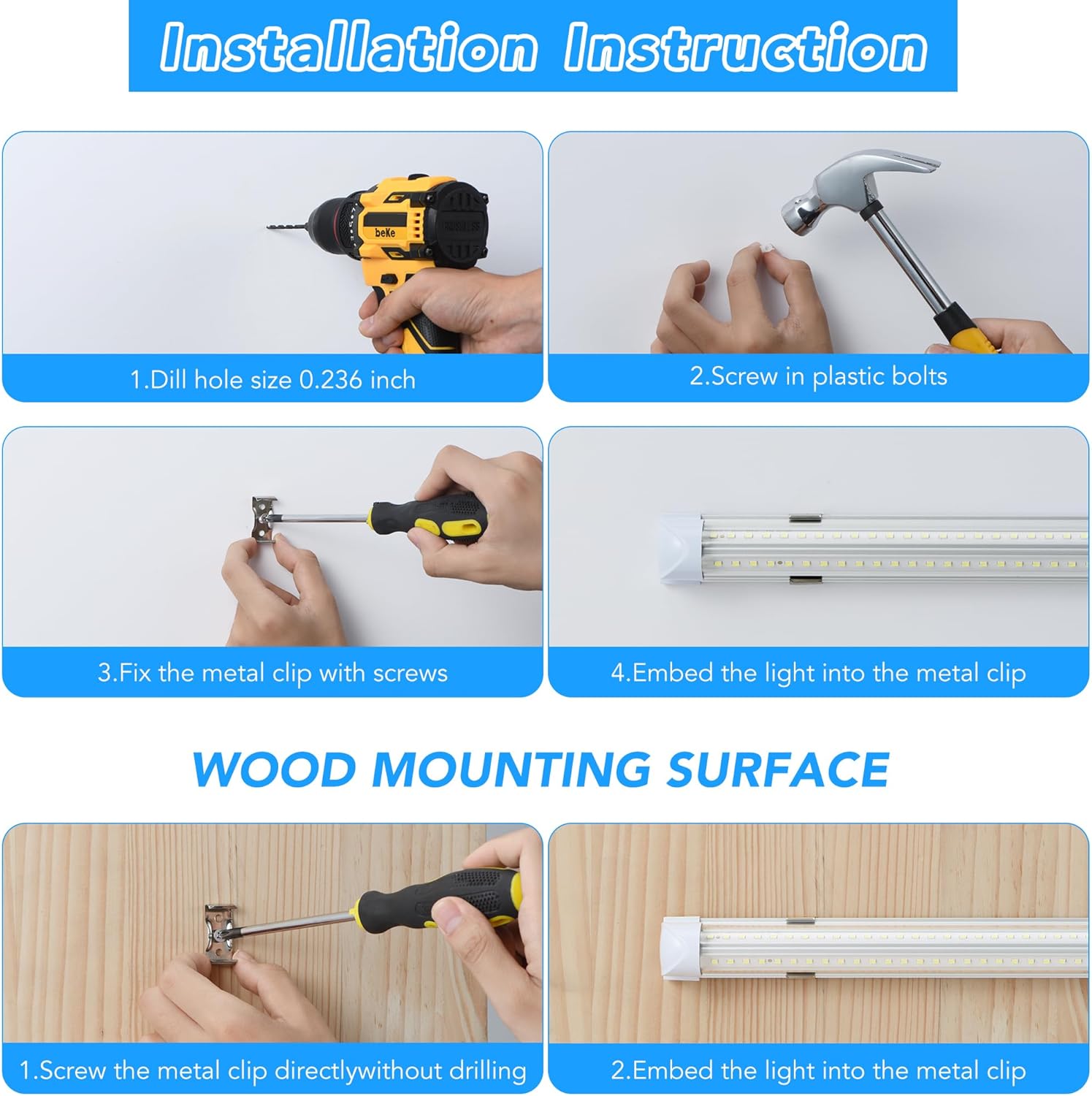 10 Pack 8FT T8 LED Shop Lights, 100W Integrated Tube Light, 19200LM 6000-6500K Daylight, Linkable Lighting, Plug & Play Energy-Saving Commercial Bay Lighting Garage Warehouse Basement (V2)