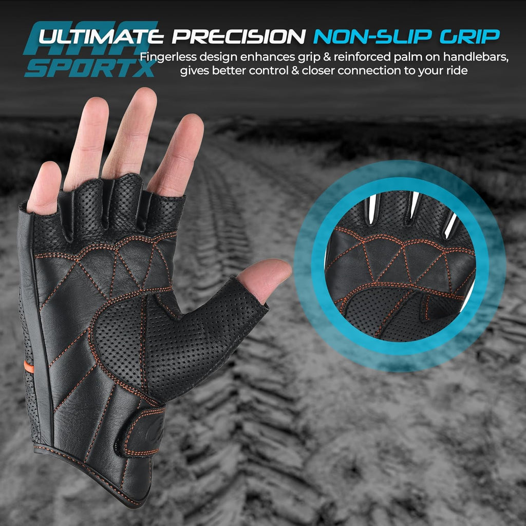 aasportx Motorcycle Gloves - Men's Leather Motorbike Gloves with Touchscreen Function - Non-Slip Pads for Men & Women