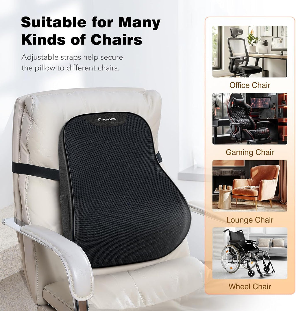 Lumbar Support Pillow for Office Chair, Back Support Pillow for Car, Recliner & Bed, Memory Foam Lower Back Cushion for Pain Relief & Improve Posture, Mesh Cover, Adjustable Straps, Gifts