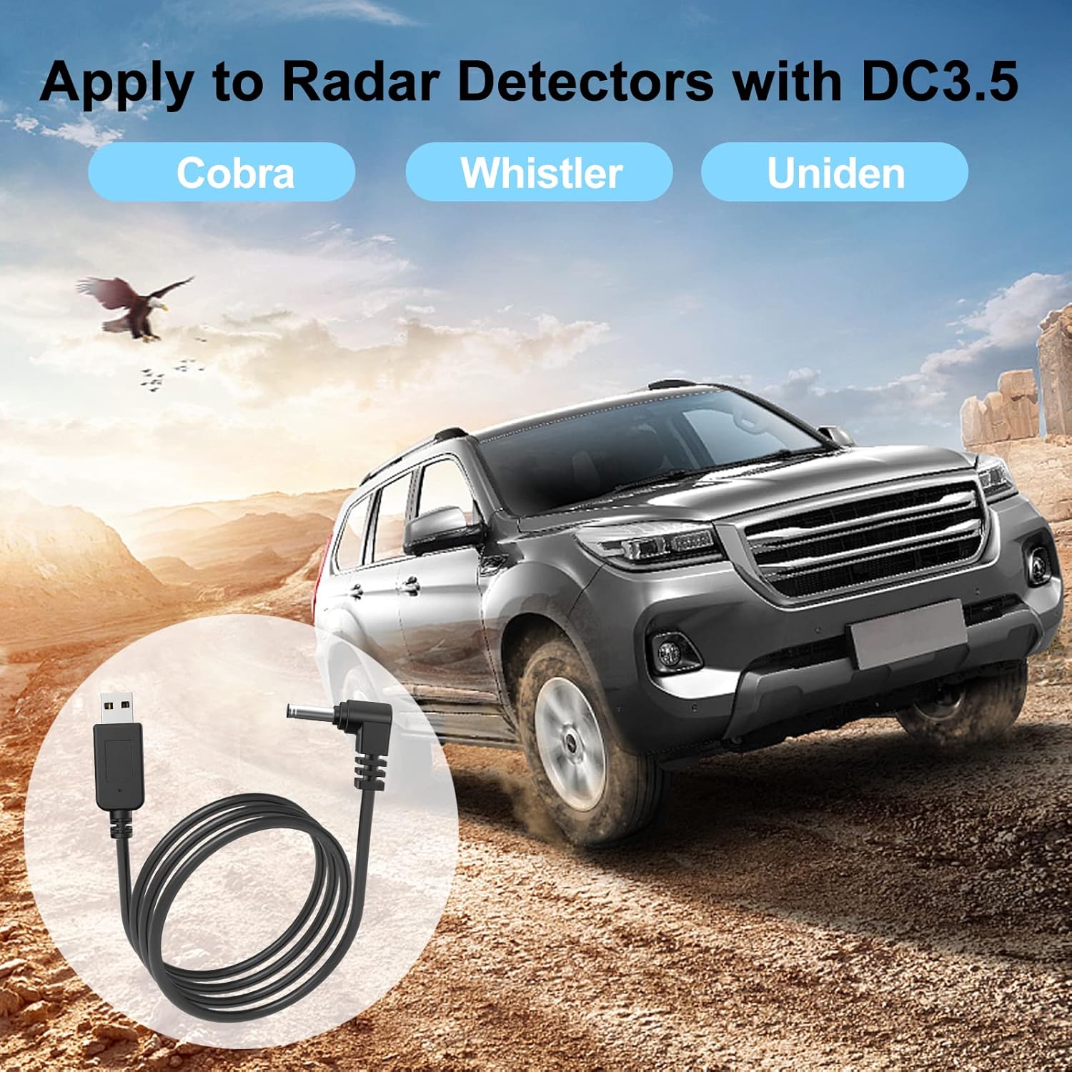 Radar Detector Cable, USB to DC3.5 Plug Cable,for Cobra Whistler Escort Valentine One Uniden Beltronics Radar Detector,Replacement Power Cable for Radar Detectors (DC3.5-6.56ft)
