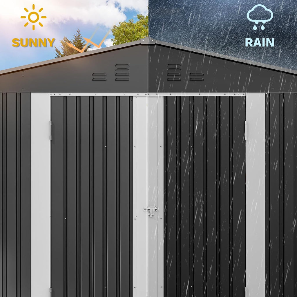 DWVO Storage Shed 9x6 FT for Bicycle Functional Metal Tool Shelter Garden Storage Unit with Airflow Windows, Secure Entry Lock, Water-Resistant Waste Enclosure for Outdoor Patio Garden (Dark Dray)