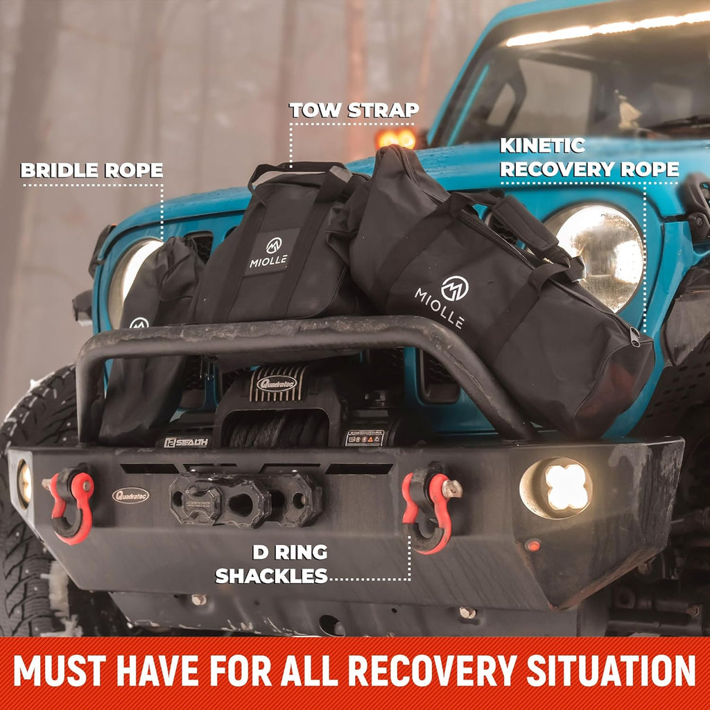 MiolleGear Kinetic Recovery Rope kit (3/4" x20', 6400lbs WLL) Heavy Duty Tow Rope - Includes 2 Soft Shackle for UTV, ATV, Truck, Car, Jeep, Tractor