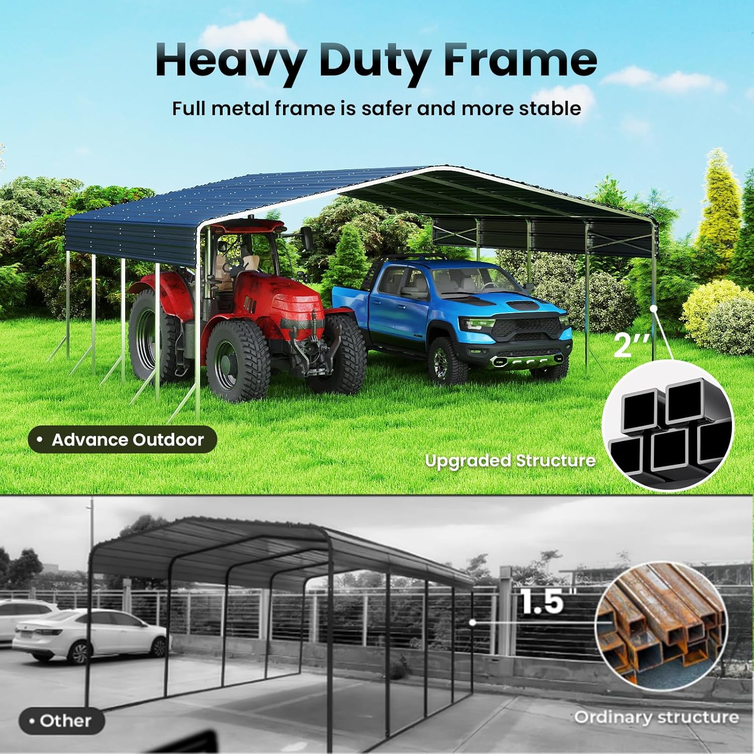 Heavy Duty Metal Carport – Sturdy Structure, All-Weather Protection, Easy Assembly for Cars, Trucks, Boats, Tractors, and Outdoor Storage (Gray, 20X20 FT)