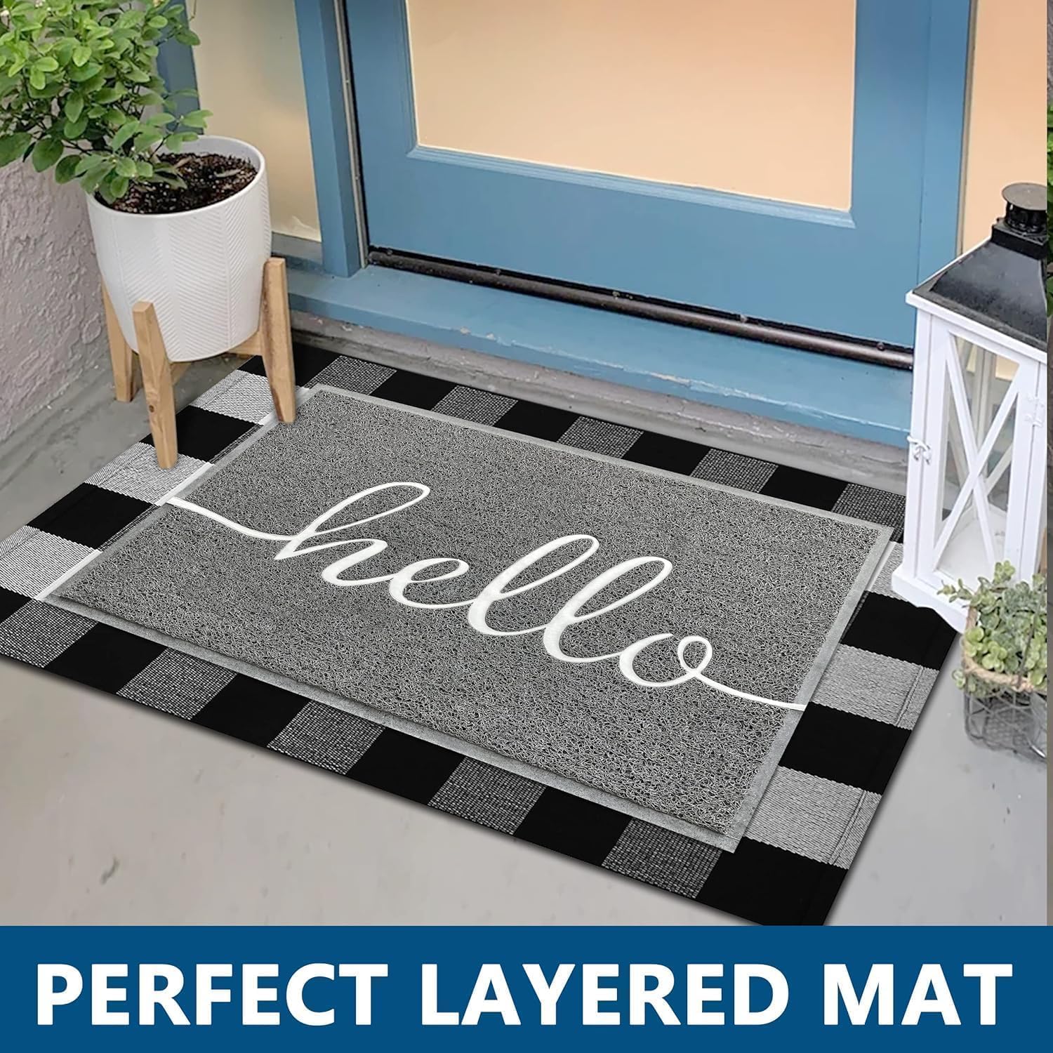 EARTHALL Door Mat Outside Inside Hello Doormat, 36"x24", Durable Floor Mat Non Slip Mat Ultra Absorb Mud Easy Clean Front Doormat for Garage, Entryway, Patio, High Traffic Areas, Grey