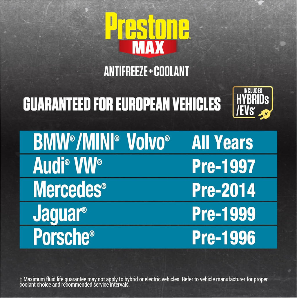 Prestone MAX Euro Blue 50/50 Antifreeze Automotive Coolant, Pack of One (Pack of 2)