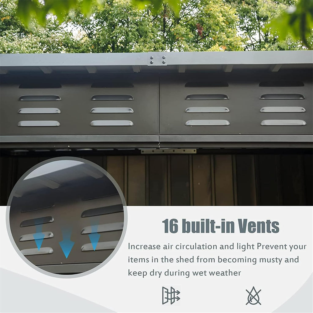 IKERY Galvanized Steel Garden Shed 6' x 4' with Sloping Roof & Lockable Door - Metal Utility Storage Shed for Backyard Tools - Dark Gray