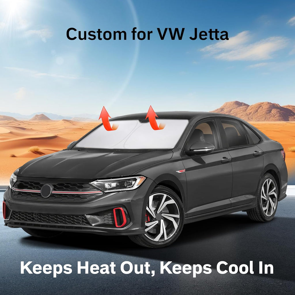 for Volkswagen Jetta 2019-2025 Windshield Sunshade -EcoNour Sunshade 240T Polyester Material Cars Sun Visor Reflector Blocks UV Rays Foldable Sunshade Interior Protection Volkswagen Jetta Accessories