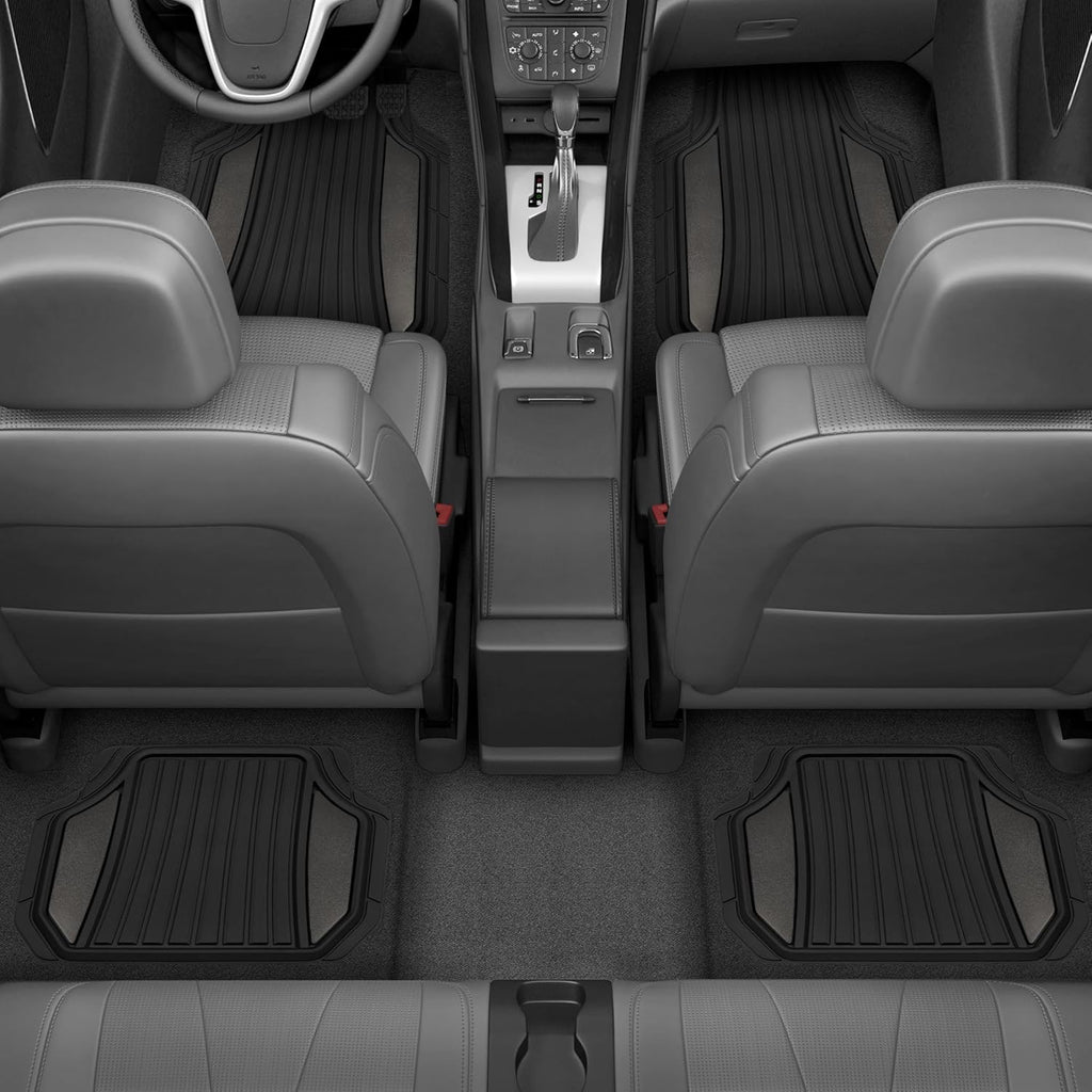 Motor Trend ChromeTech Car Floor Mats Full Set - Durable Rubber Floor Mats for Cars with Two Tone Accent, All Weather Interior Protection for Front and Rear with Non-Slip Backing, Gunmetal Chrome