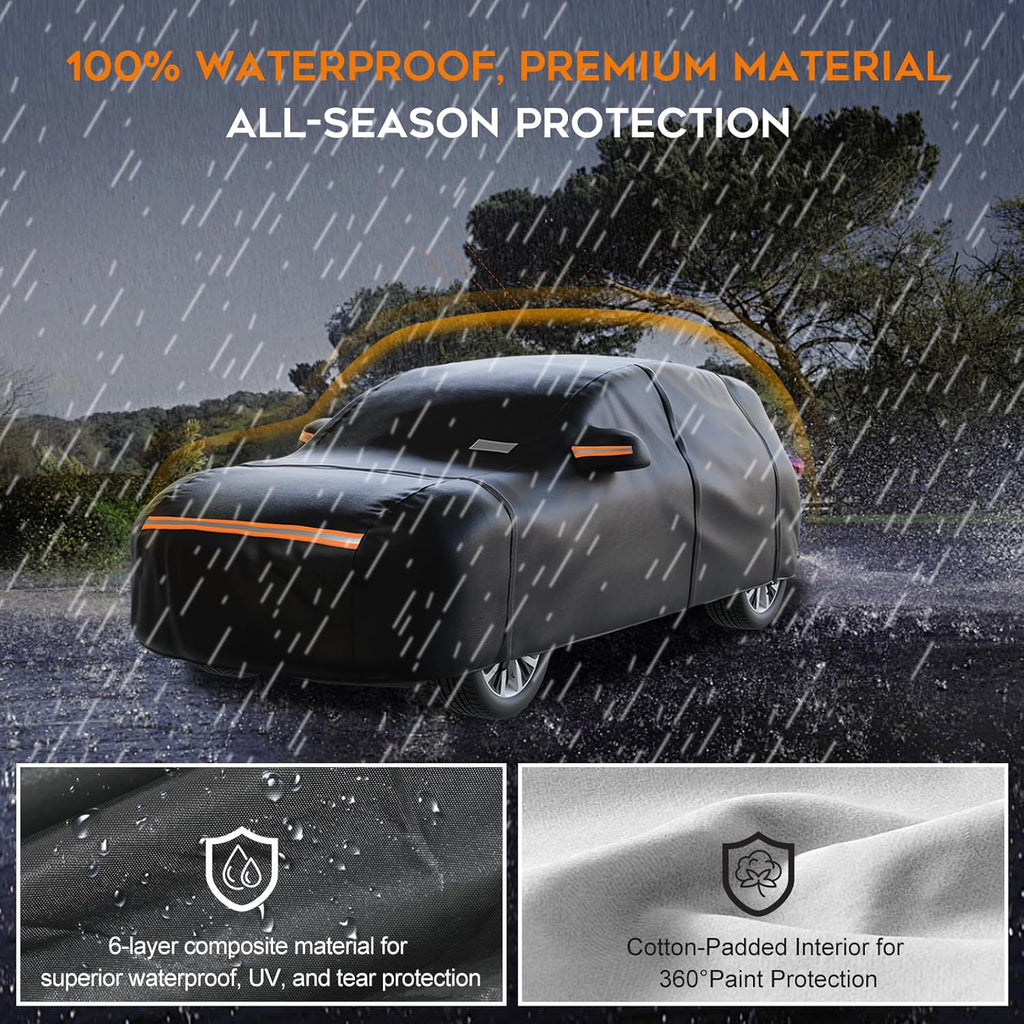 SUV Car Cover Waterproof All Weather for Automobiles，Outdoor Heavy Duty Full Exterior Covers with Zipper Door, Rain Sun Snow Dust UV Protection, Windproof Straps & Reflective Strips(Up to 201")