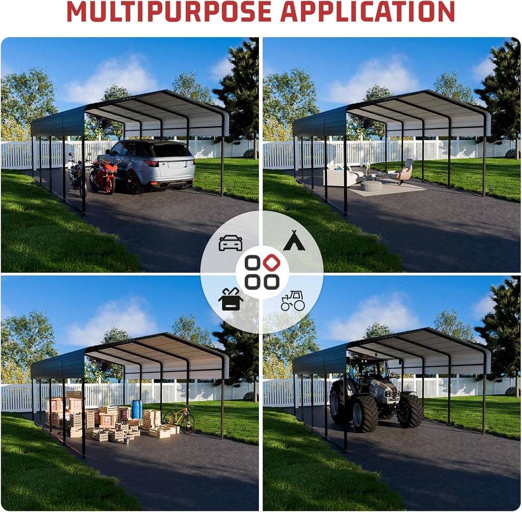 Metal Carport 13 x 20 FT with Heavy Duty Frame & Galvanized Steel Roof, Metal Car Garage, Sturdy Canopy Shelter for Car, Truck, Pickup, SUV, Tractor, and Boat